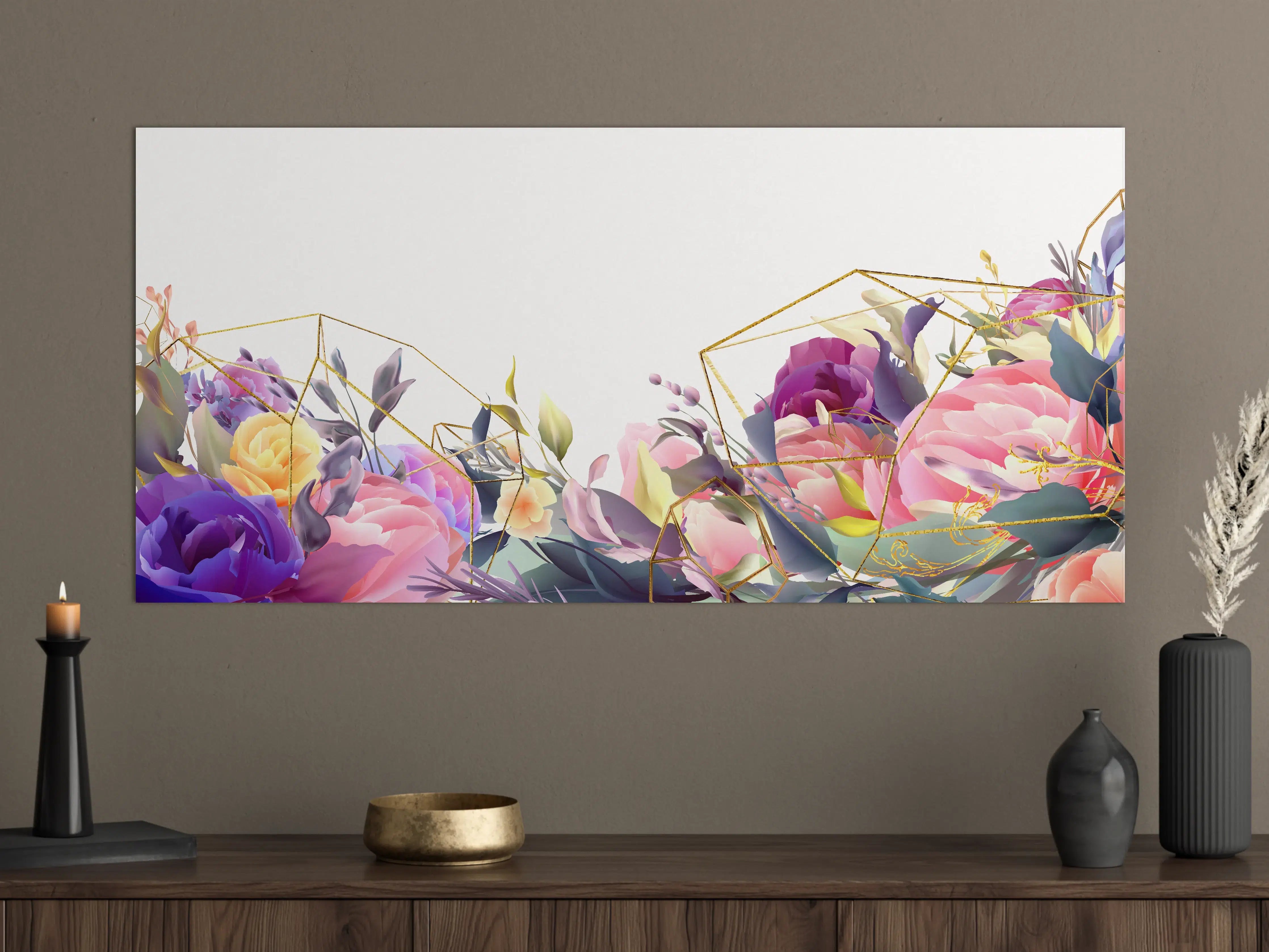 Große Wandbilder - Florales Muster mit Goldakzenten
