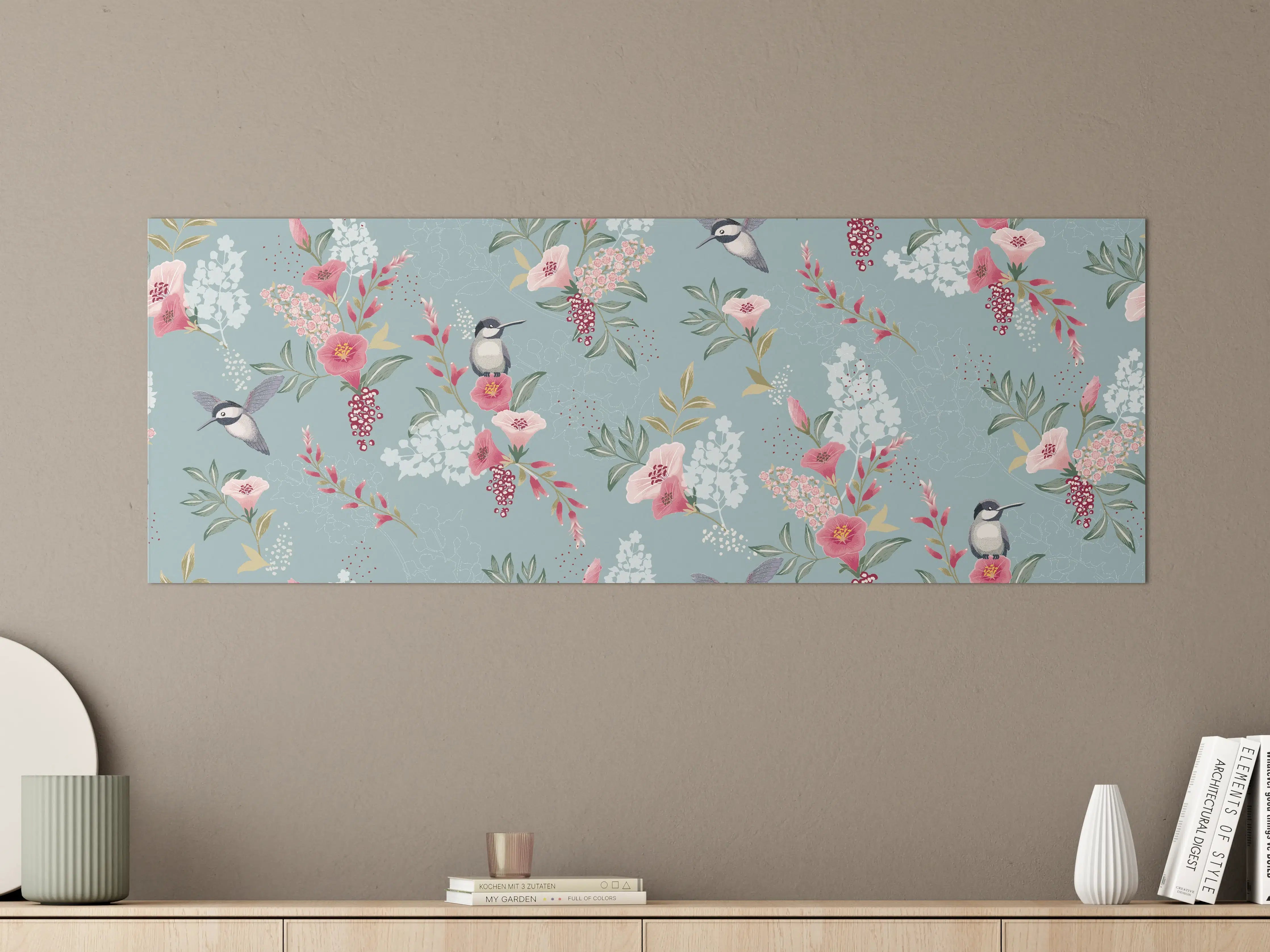 Große Wandbilder - Florales Muster mit Vögeln Pastell