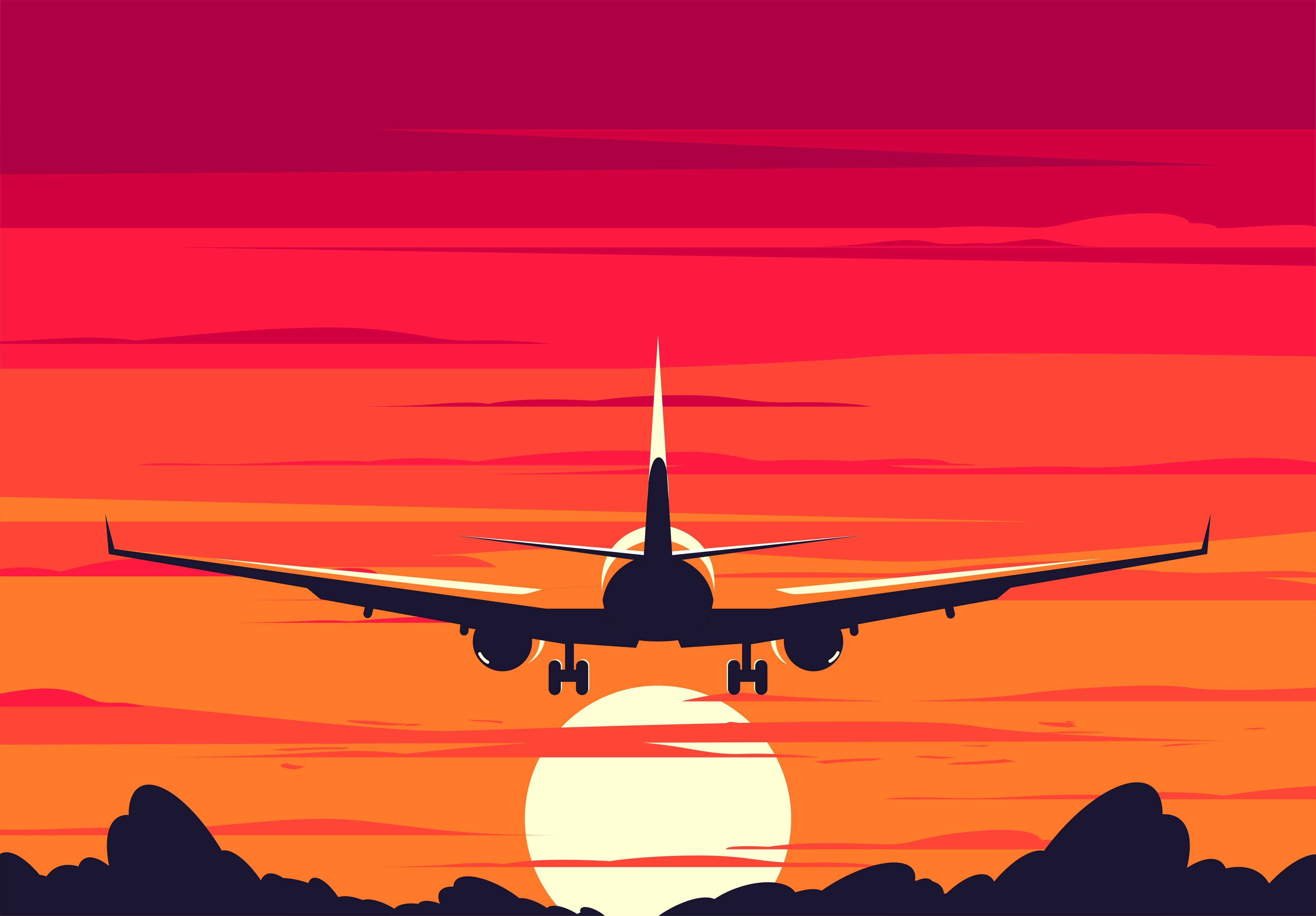 Große Wandbilder-Flugzeug Silhouette Sonnenuntergang