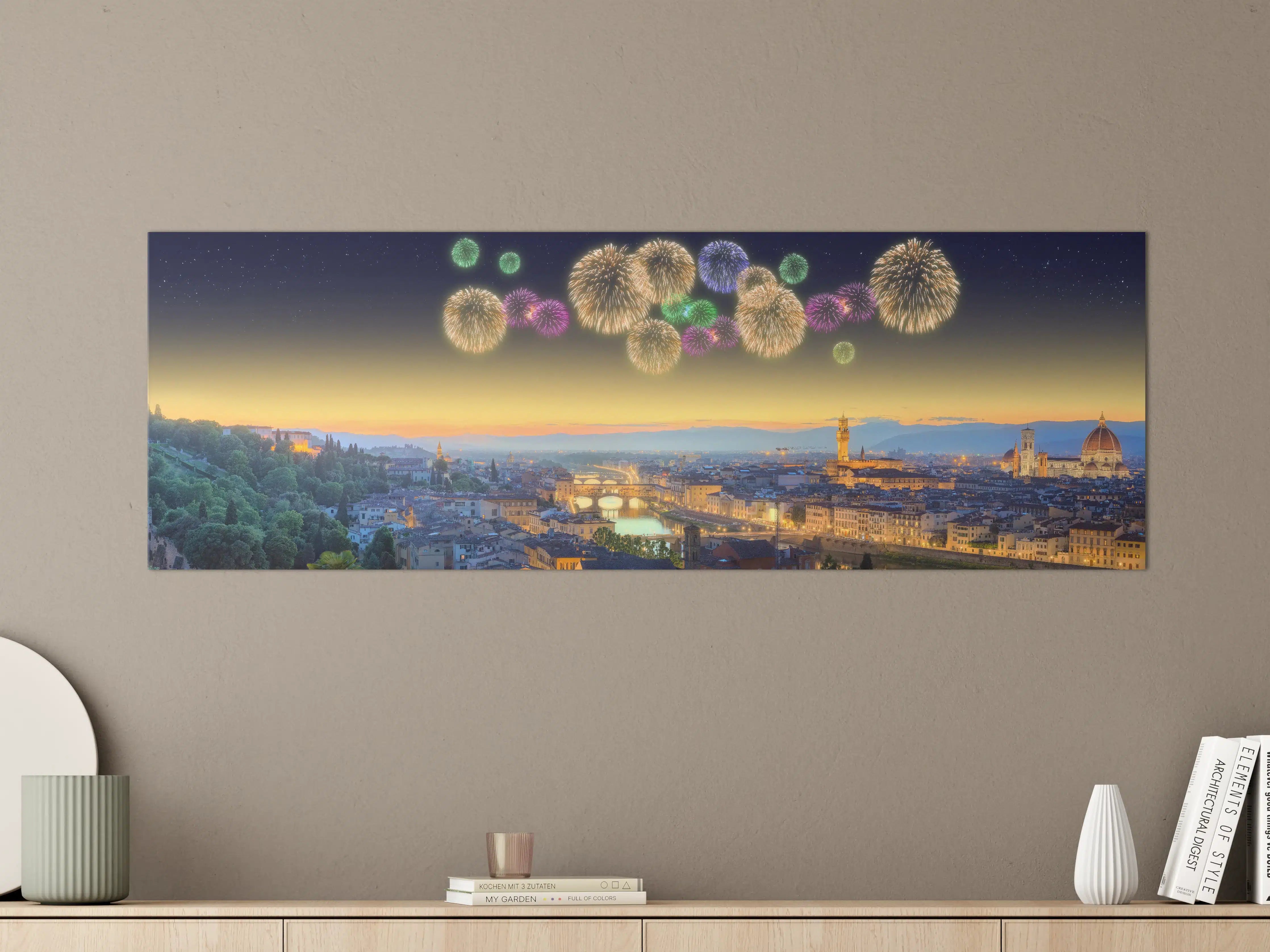 Große Wandbilder - Fluss Arno und Ponte Vecchio bei Sonnenuntergang
