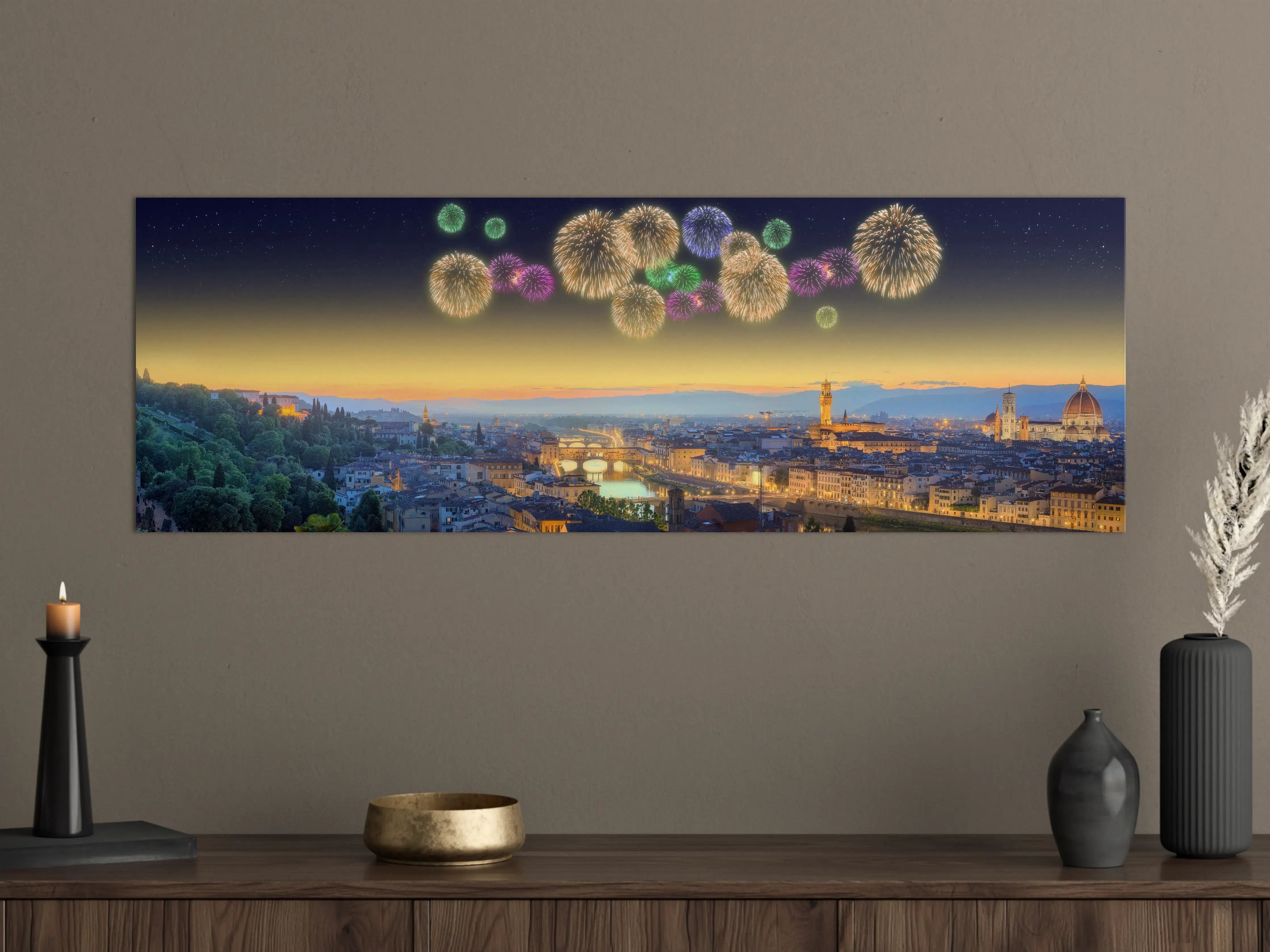 Große Wandbilder - Fluss Arno und Ponte Vecchio bei Sonnenuntergang