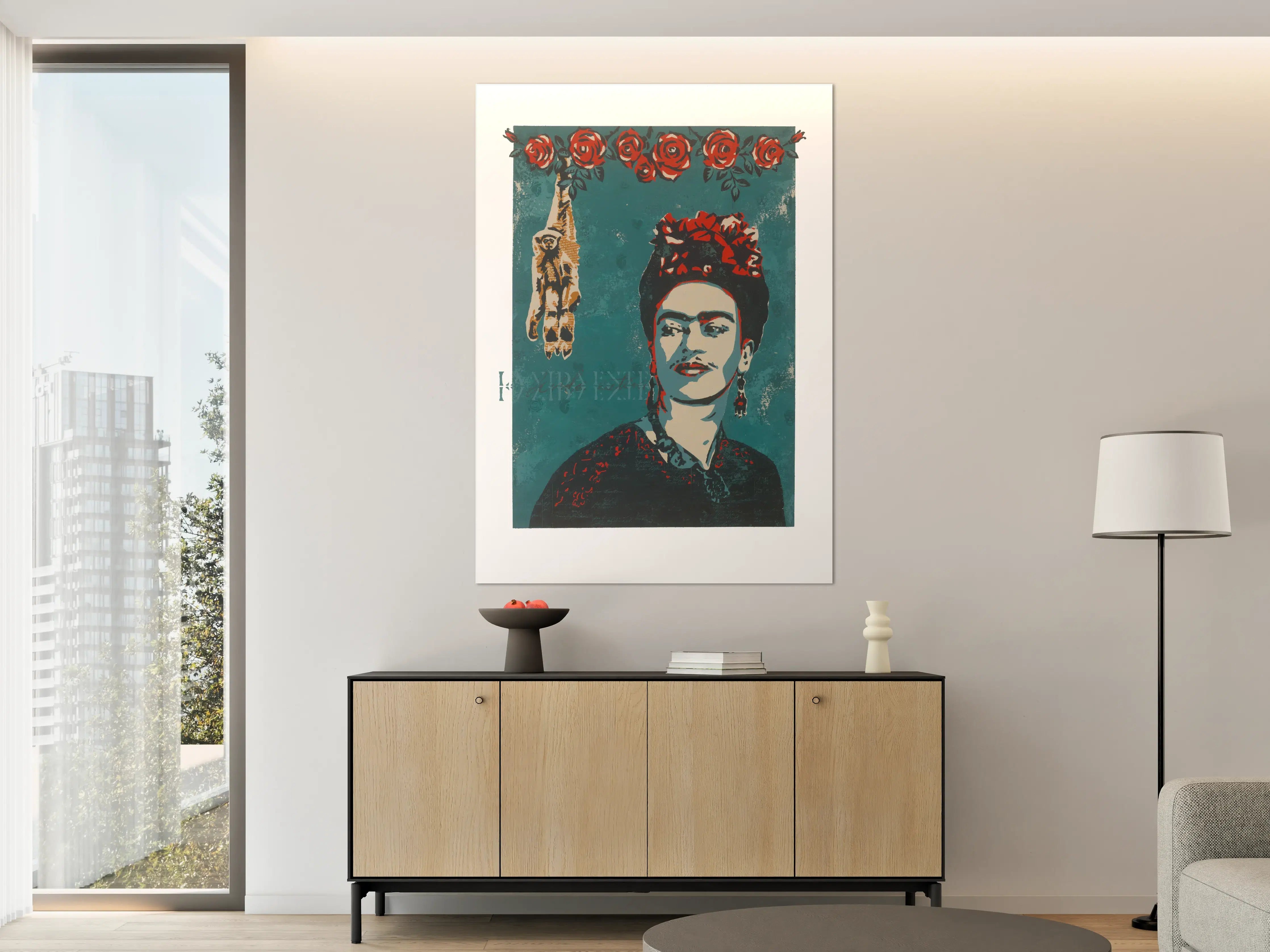 Große Wandbilder - Frida Kahlo Porträt mit Blumenkranz