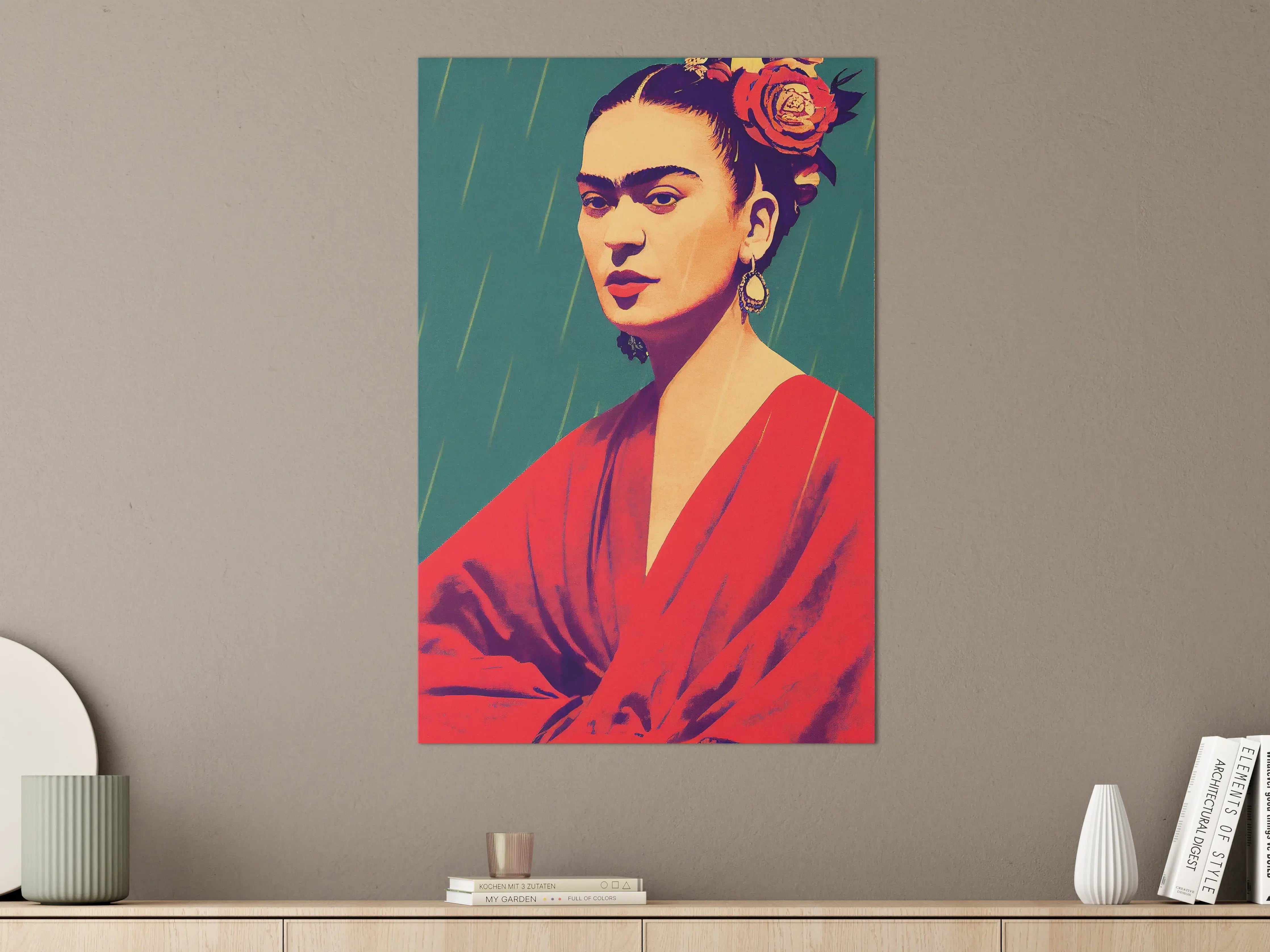 Große Wandbilder - Frida Kahlo Stil Porträt in lebendigen Farben