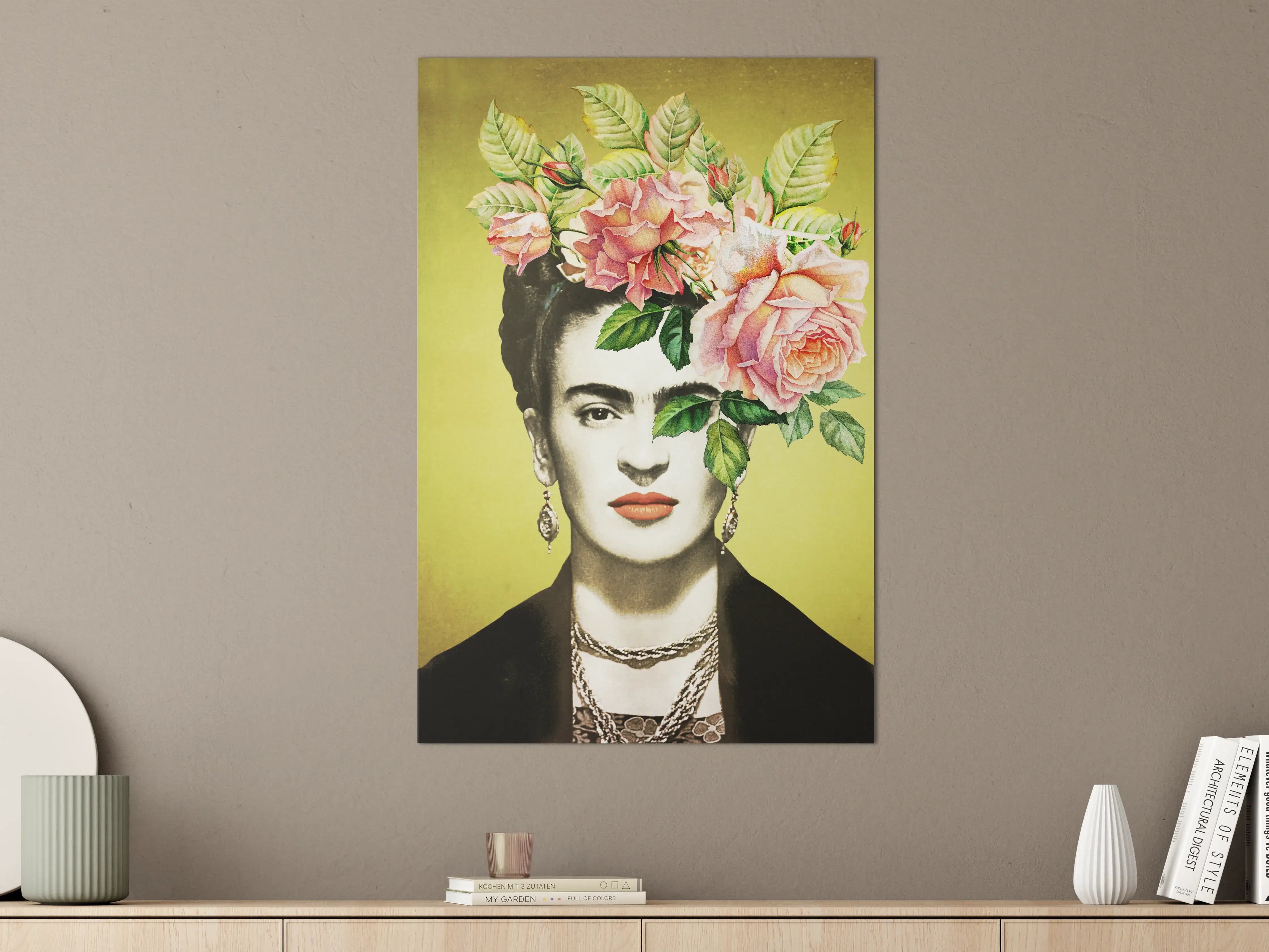 Große Wandbilder - Frida Kahlo inspiriertes Blumengesicht