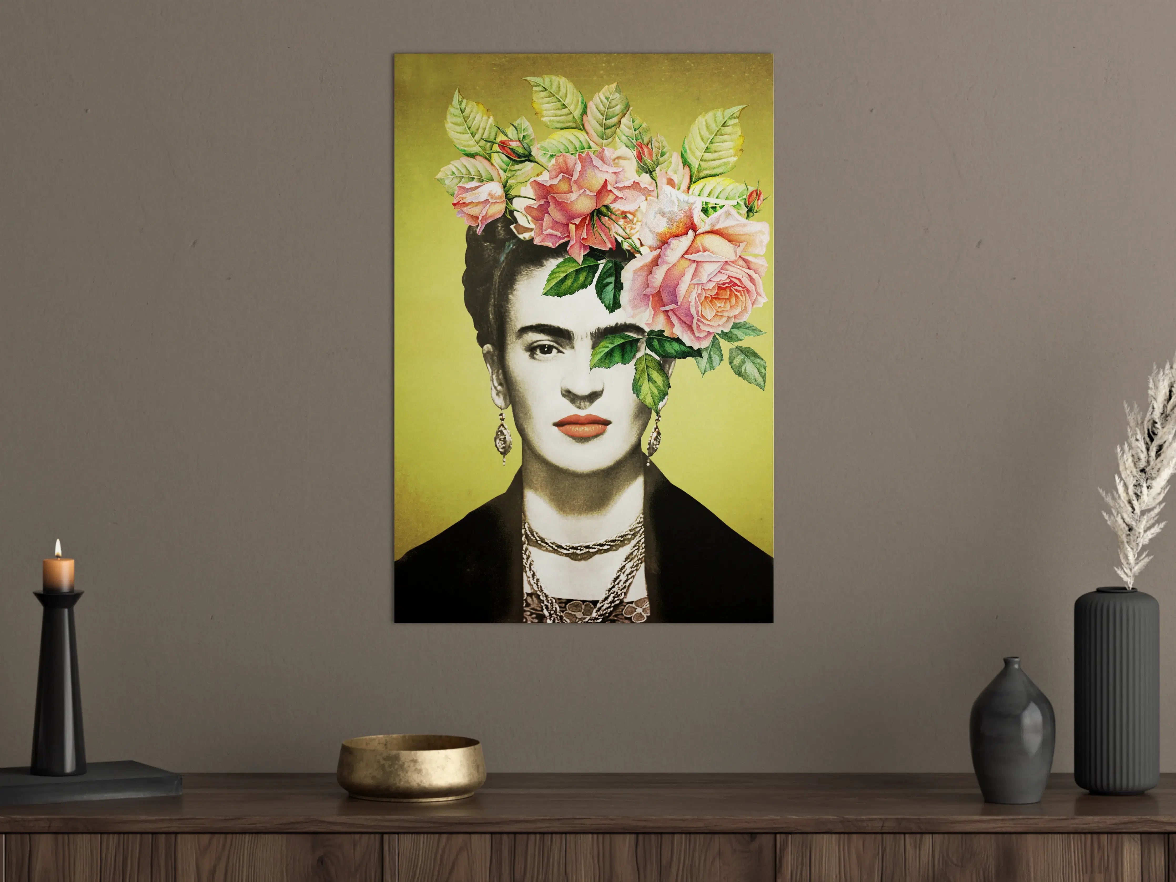 Große Wandbilder - Frida Kahlo inspiriertes Blumengesicht