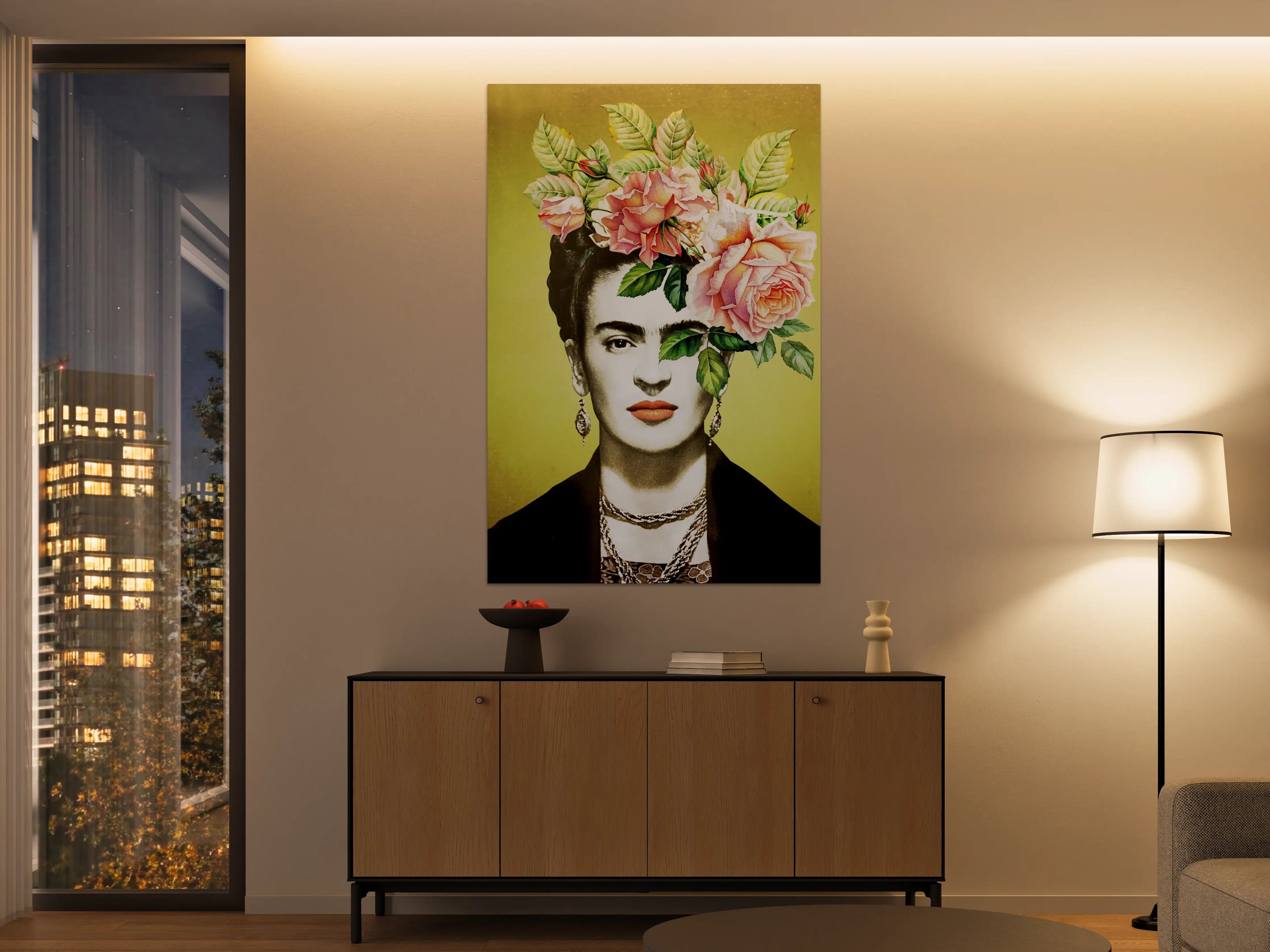 Große Wandbilder - Frida Kahlo inspiriertes Blumengesicht