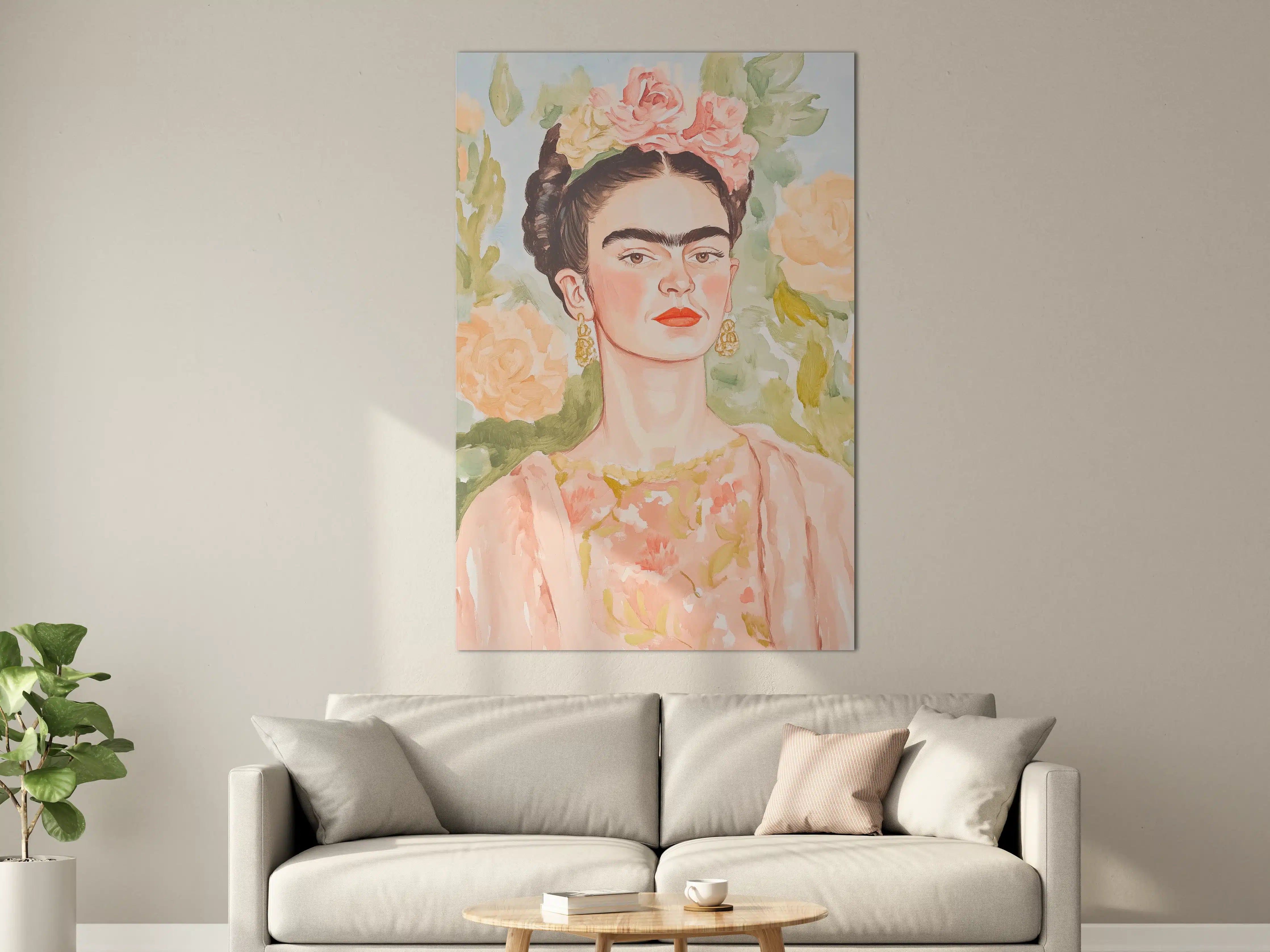 Große Wandbilder - Frida Kahlo inspiriertes Porträt mit Blumenkrönchen