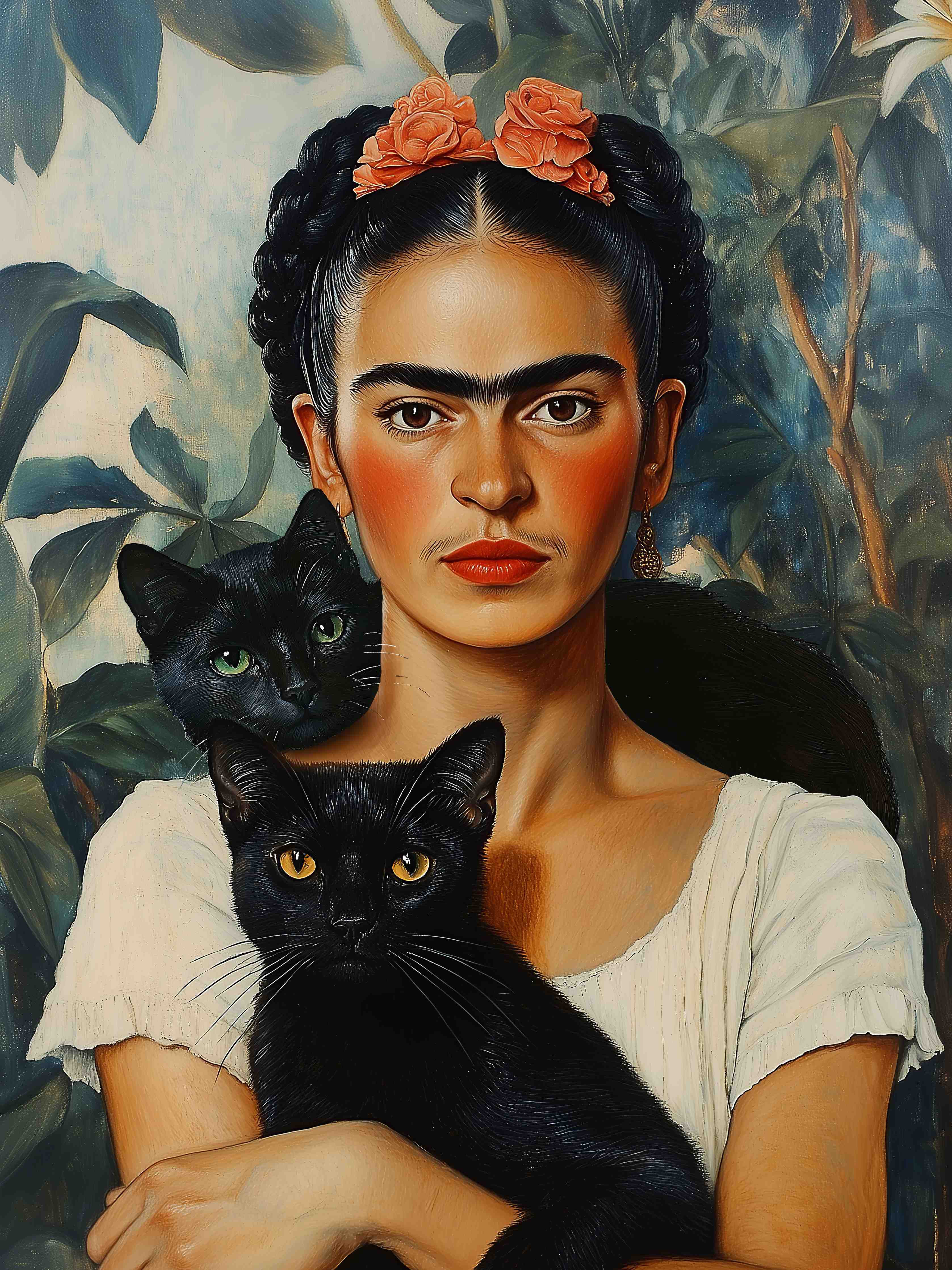 Große Wandbilder-Frida Kahlo inspiriertes Porträt mit schwarzen Katzen