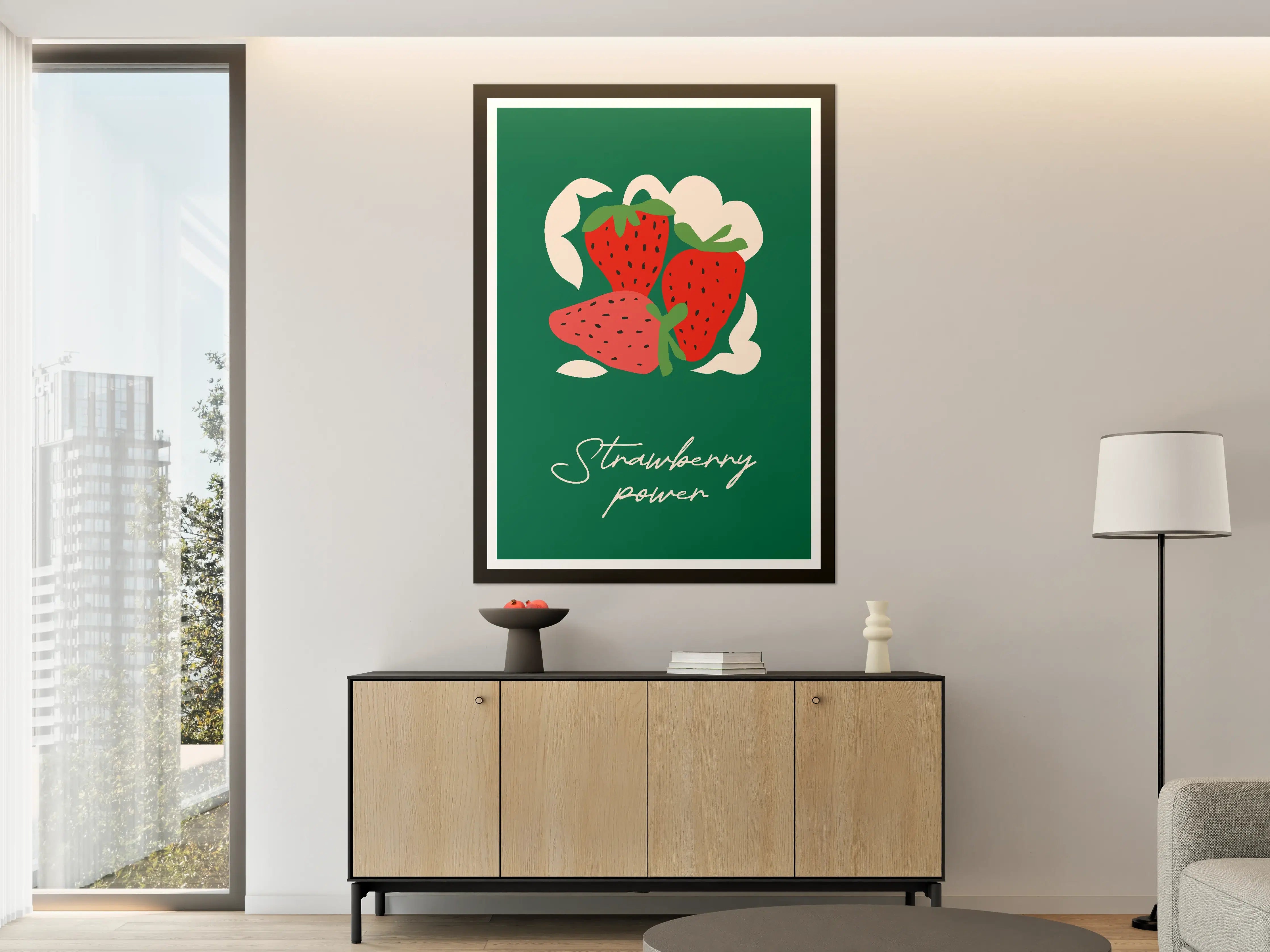 Große Wandbilder - Frische Erdbeeren auf grünem Hintergrund