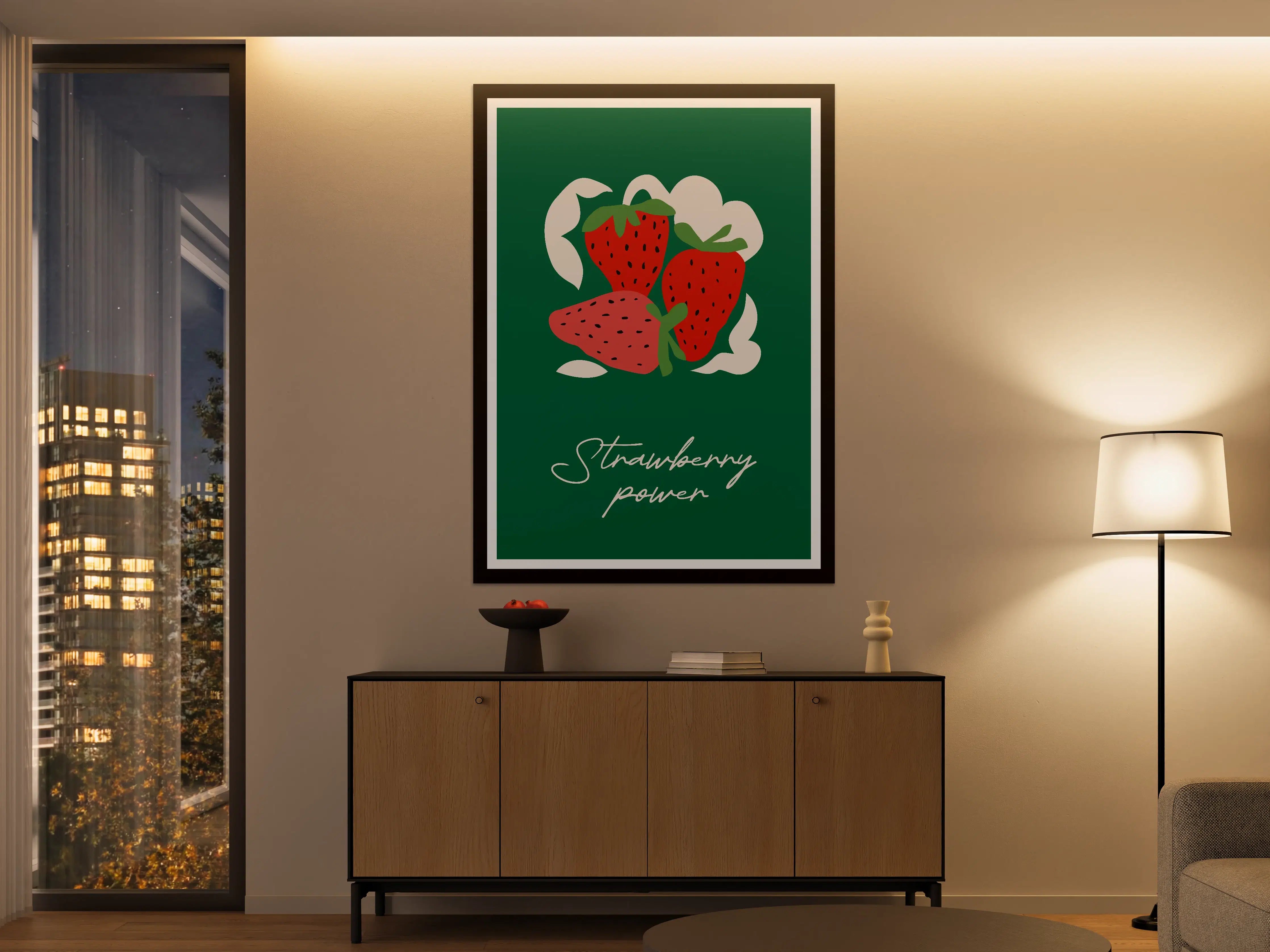 Große Wandbilder - Frische Erdbeeren auf grünem Hintergrund
