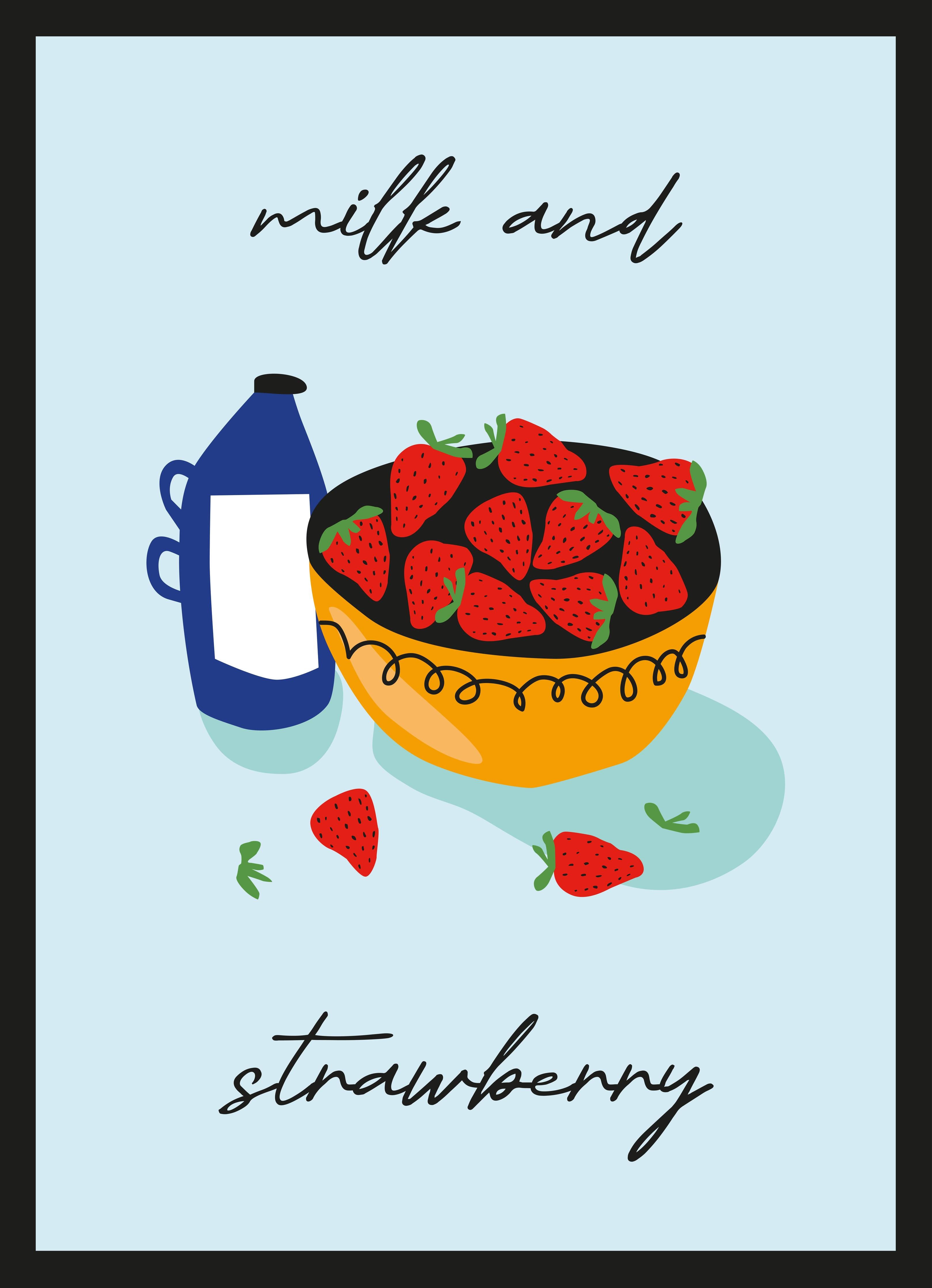 Große Wandbilder-Frische Erdbeeren und Milch