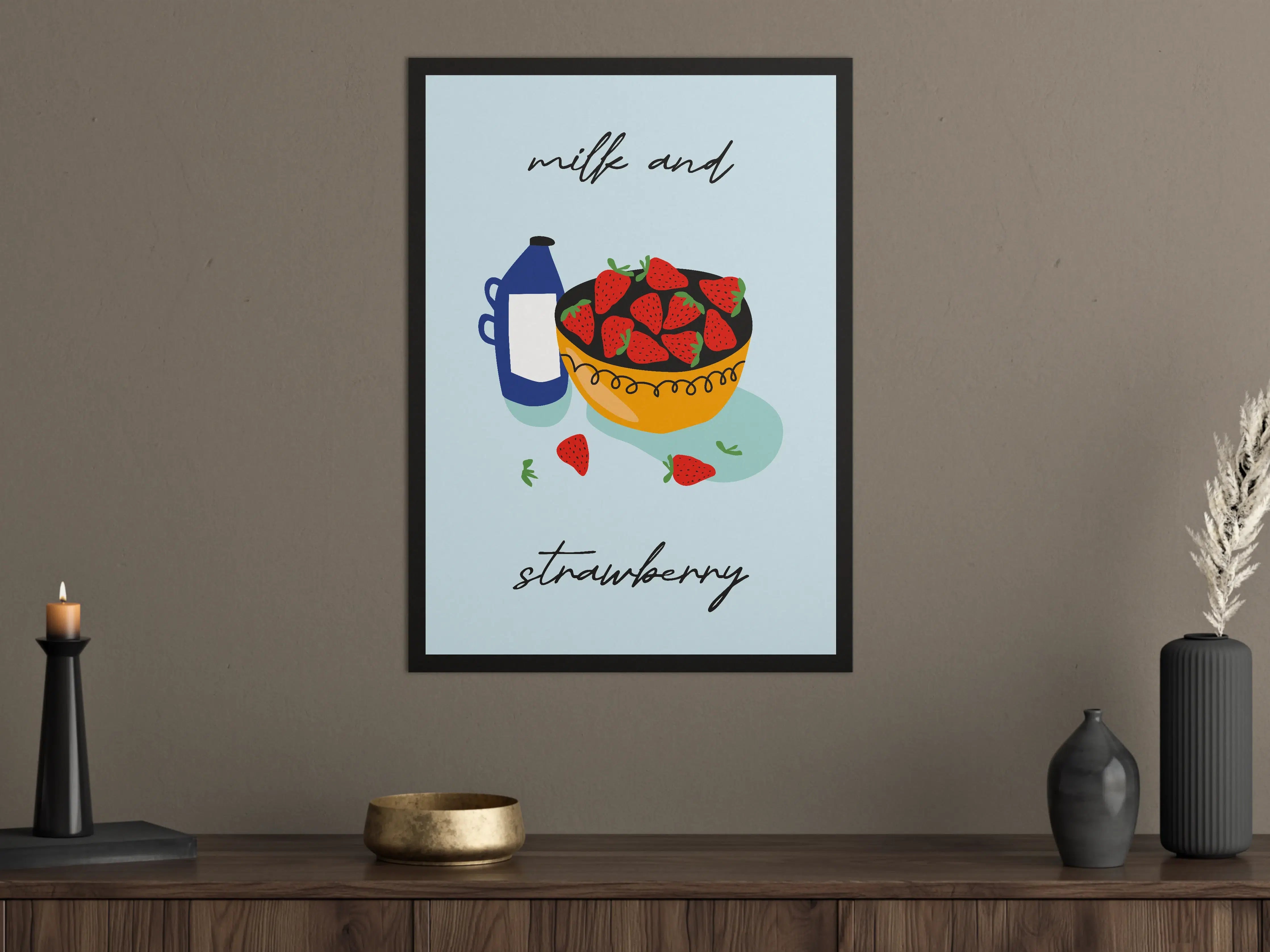 Große Wandbilder - Frische Erdbeeren und Milch