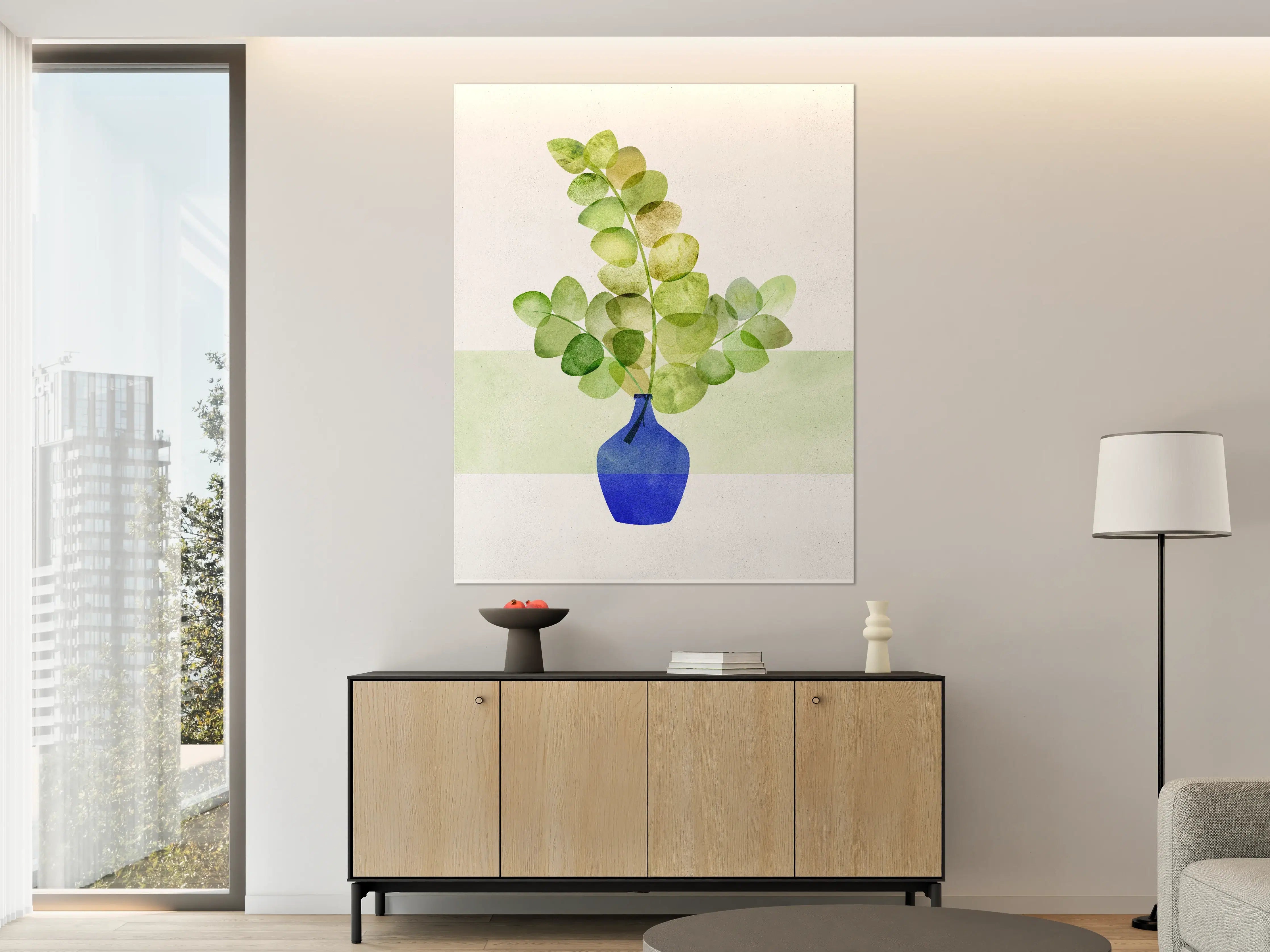 Große Wandbilder - Frische Eukalyptuszweige in blauer Vase