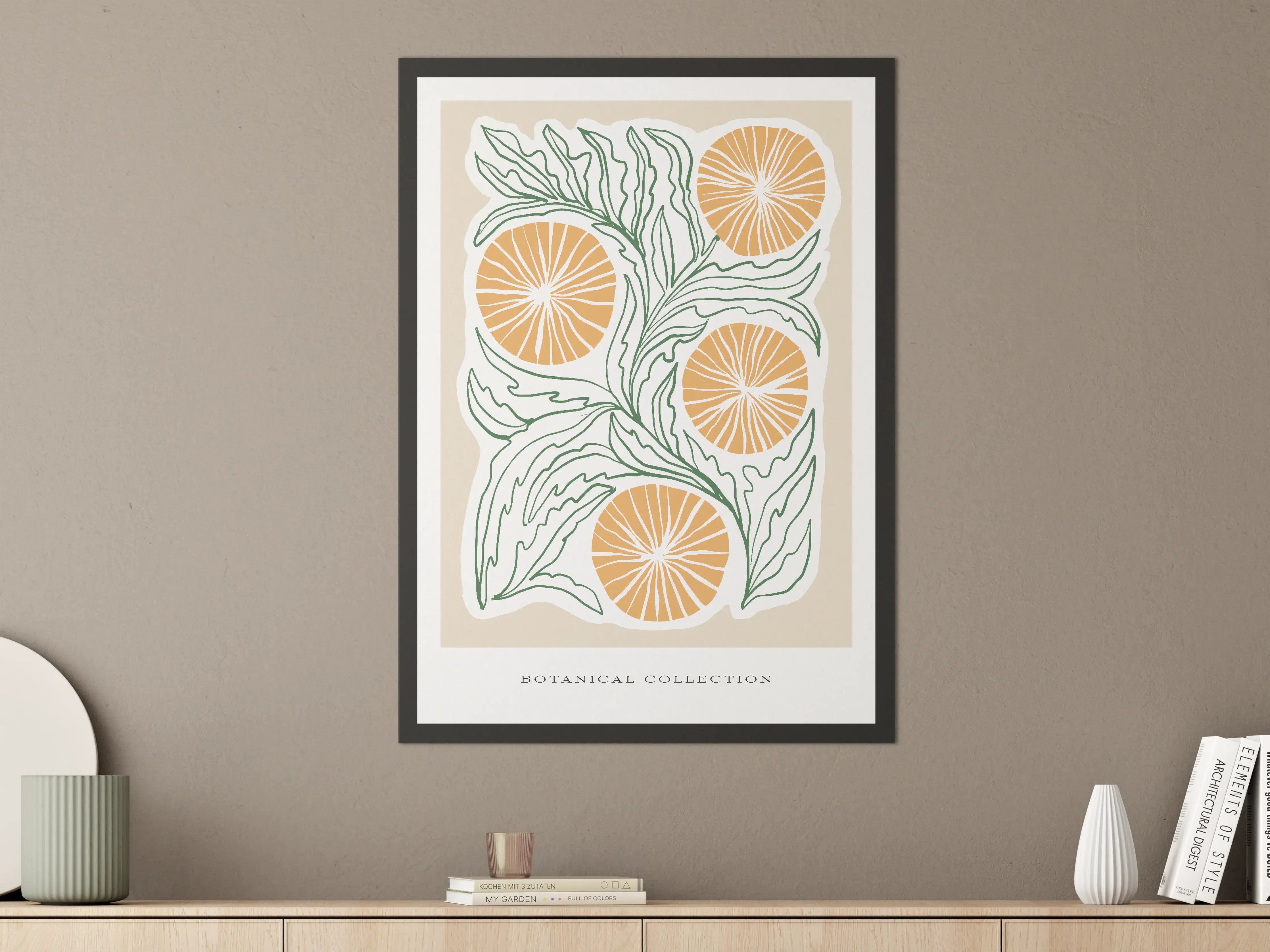 Große Wandbilder - Frische Orangen mit grünen Blättern