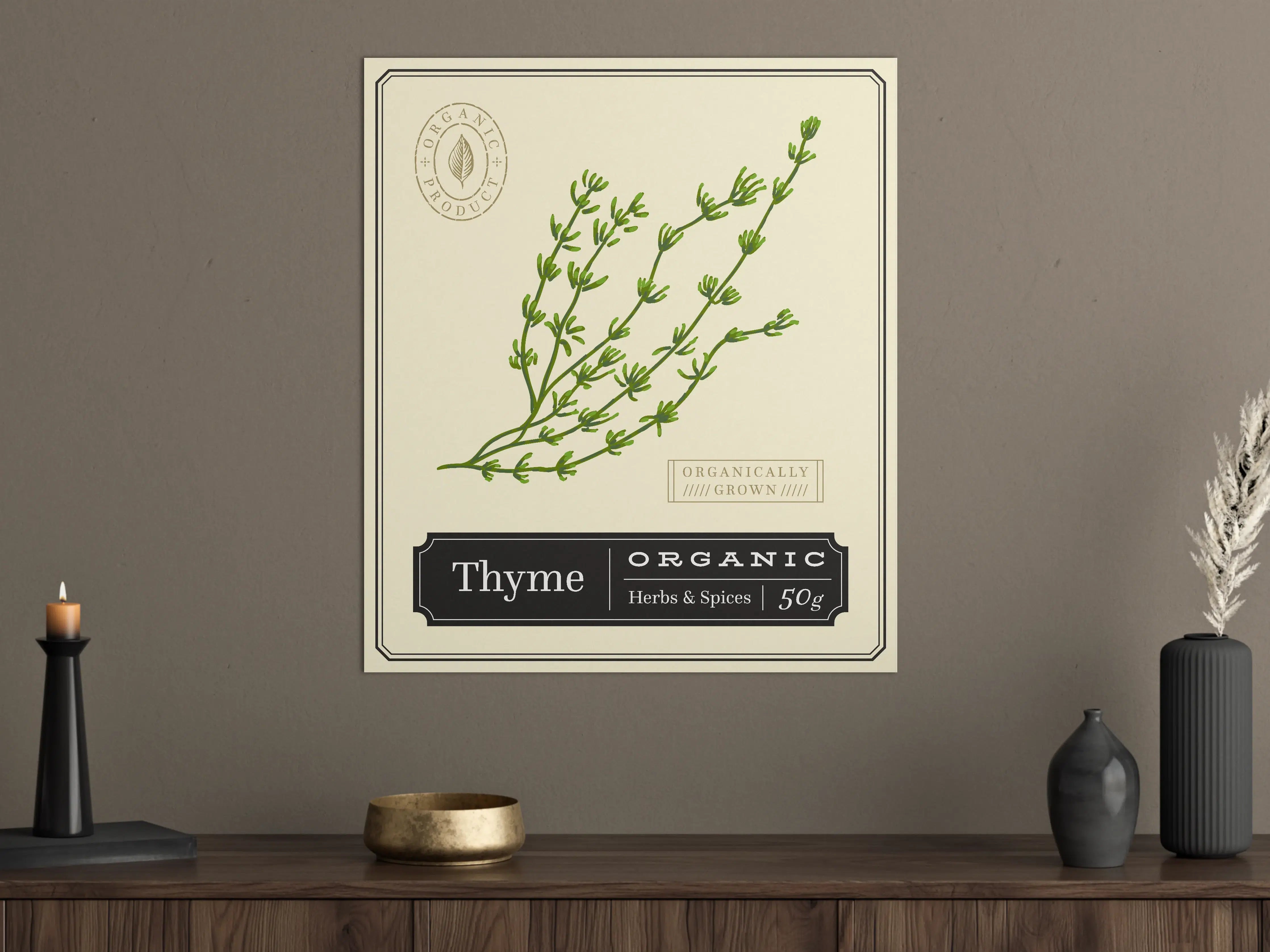 Große Wandbilder - Frische Thymian-Kräuterillustration in Grün