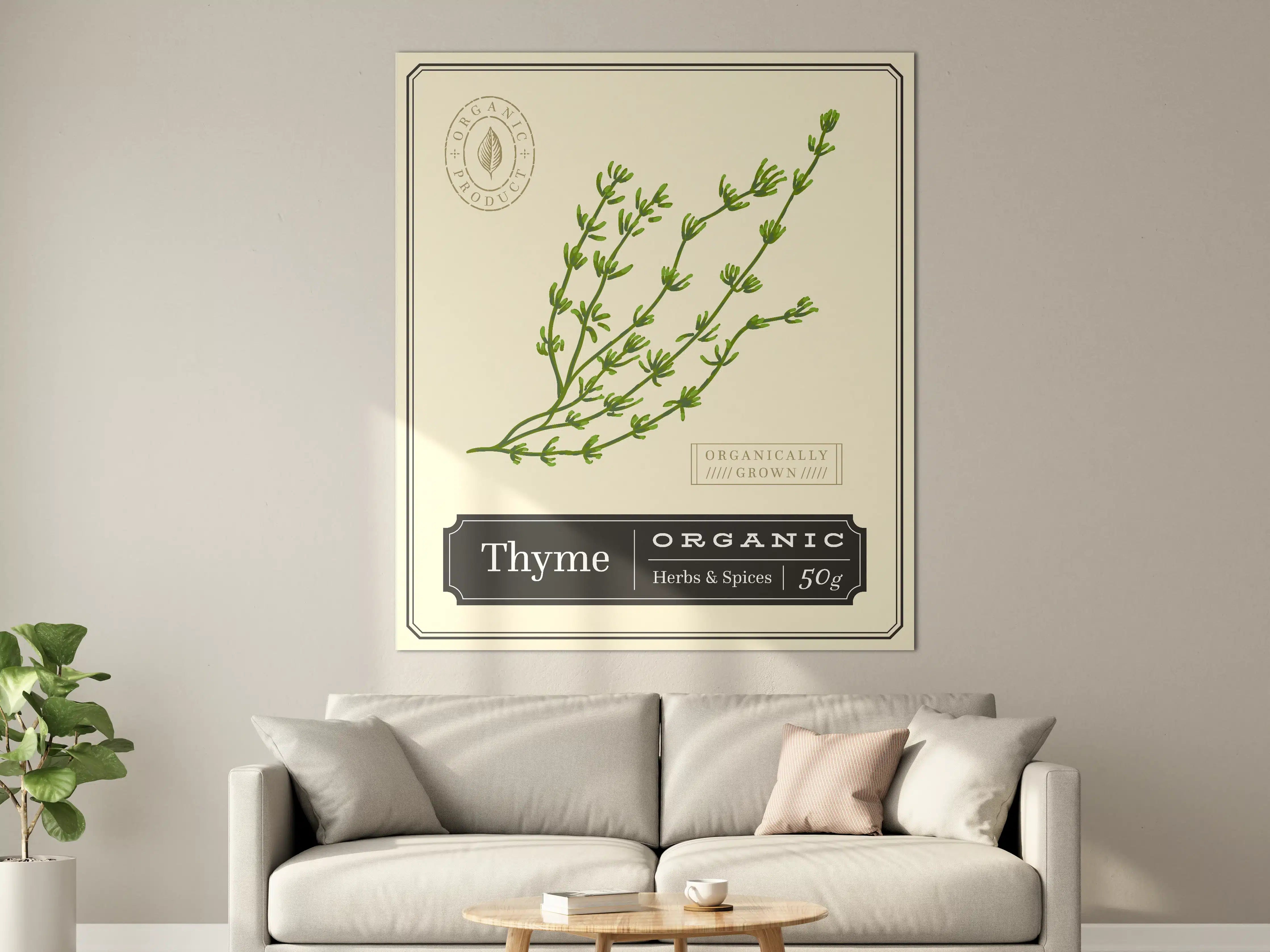 Große Wandbilder - Frische Thymian-Kräuterillustration in Grün