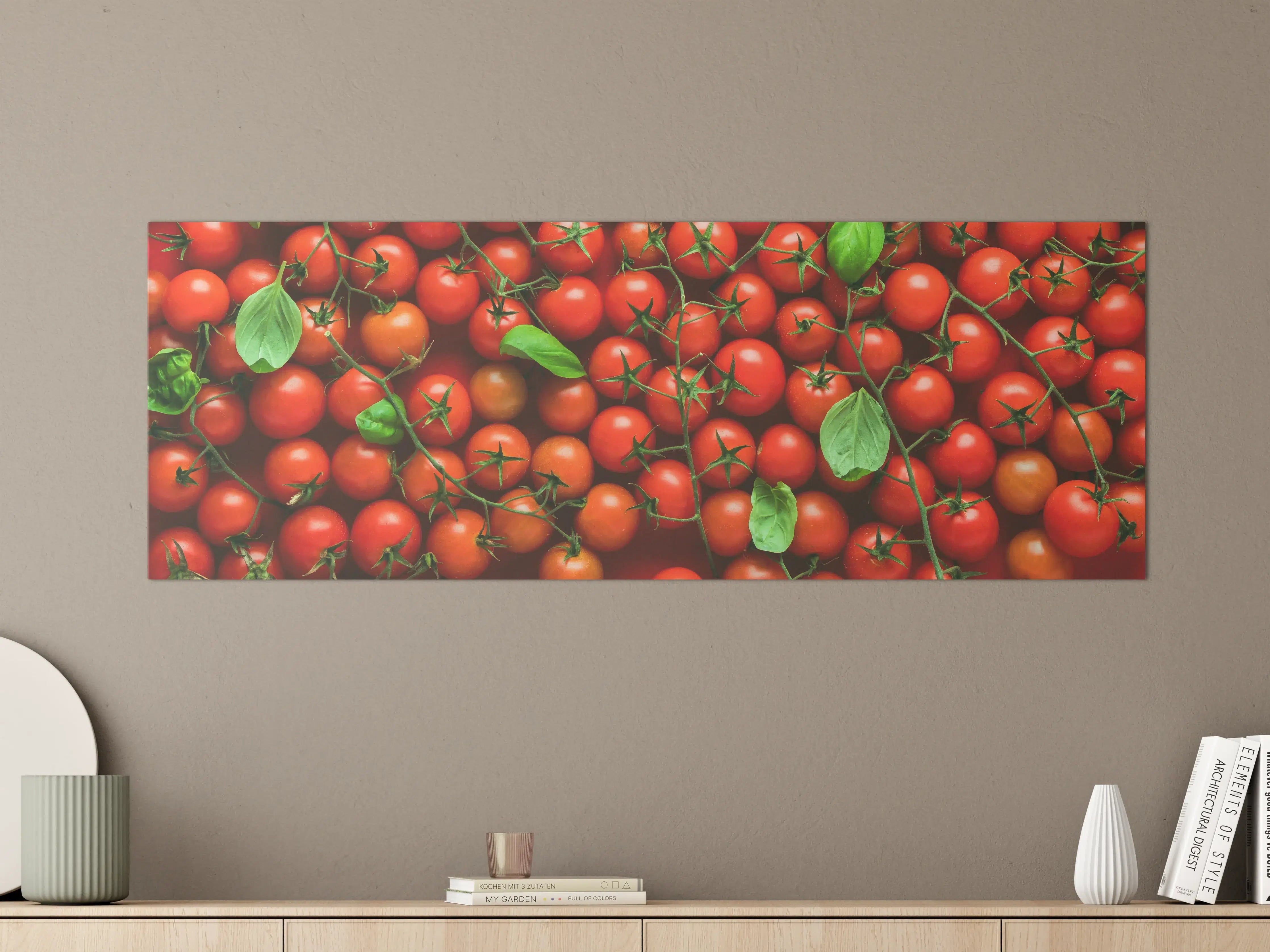Große Wandbilder - Frische rote Tomaten mit grünen Blättern