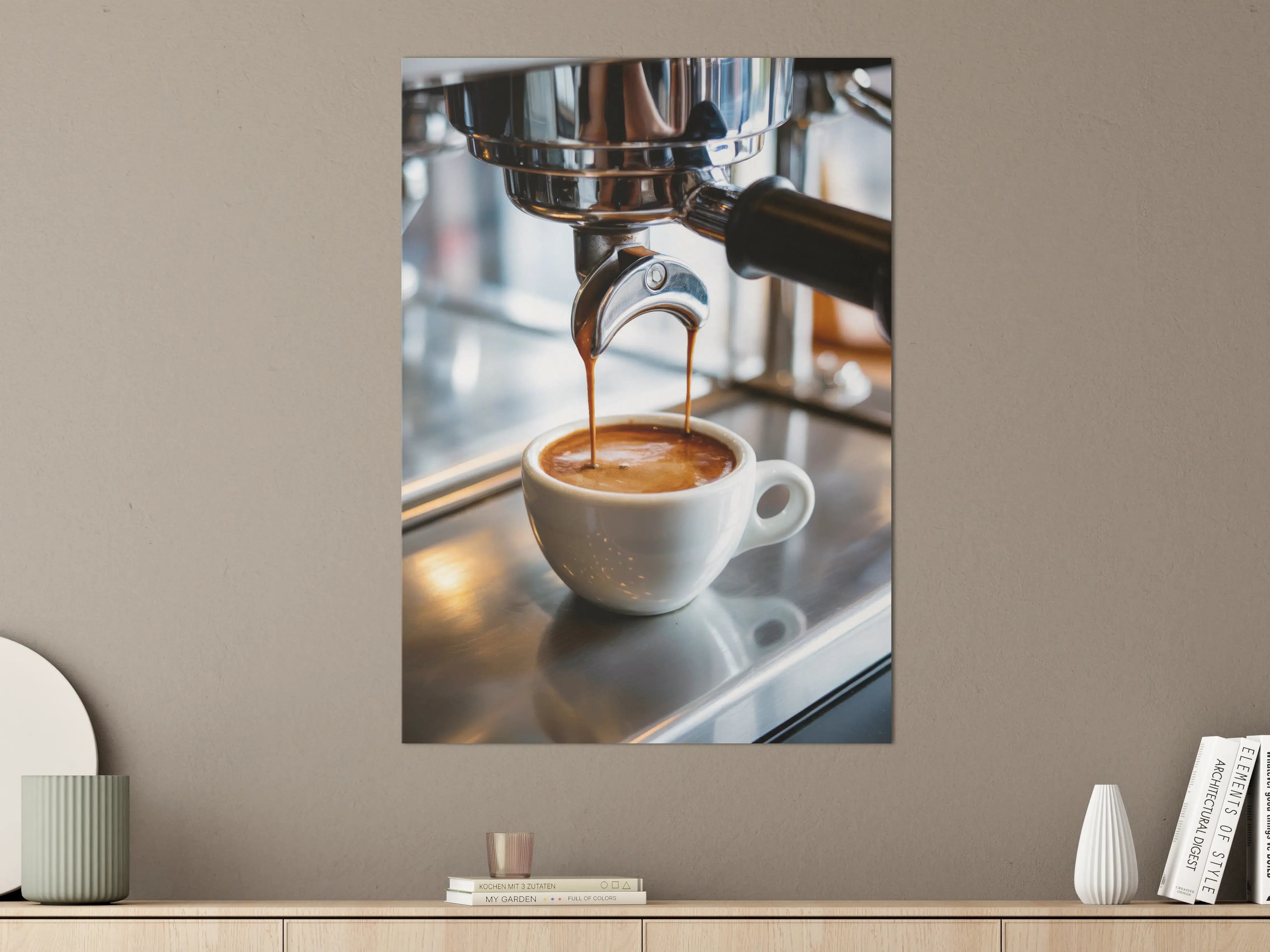 Große Wandbilder - Frischer Espressoauszug mit Kaffeebohnenoptik