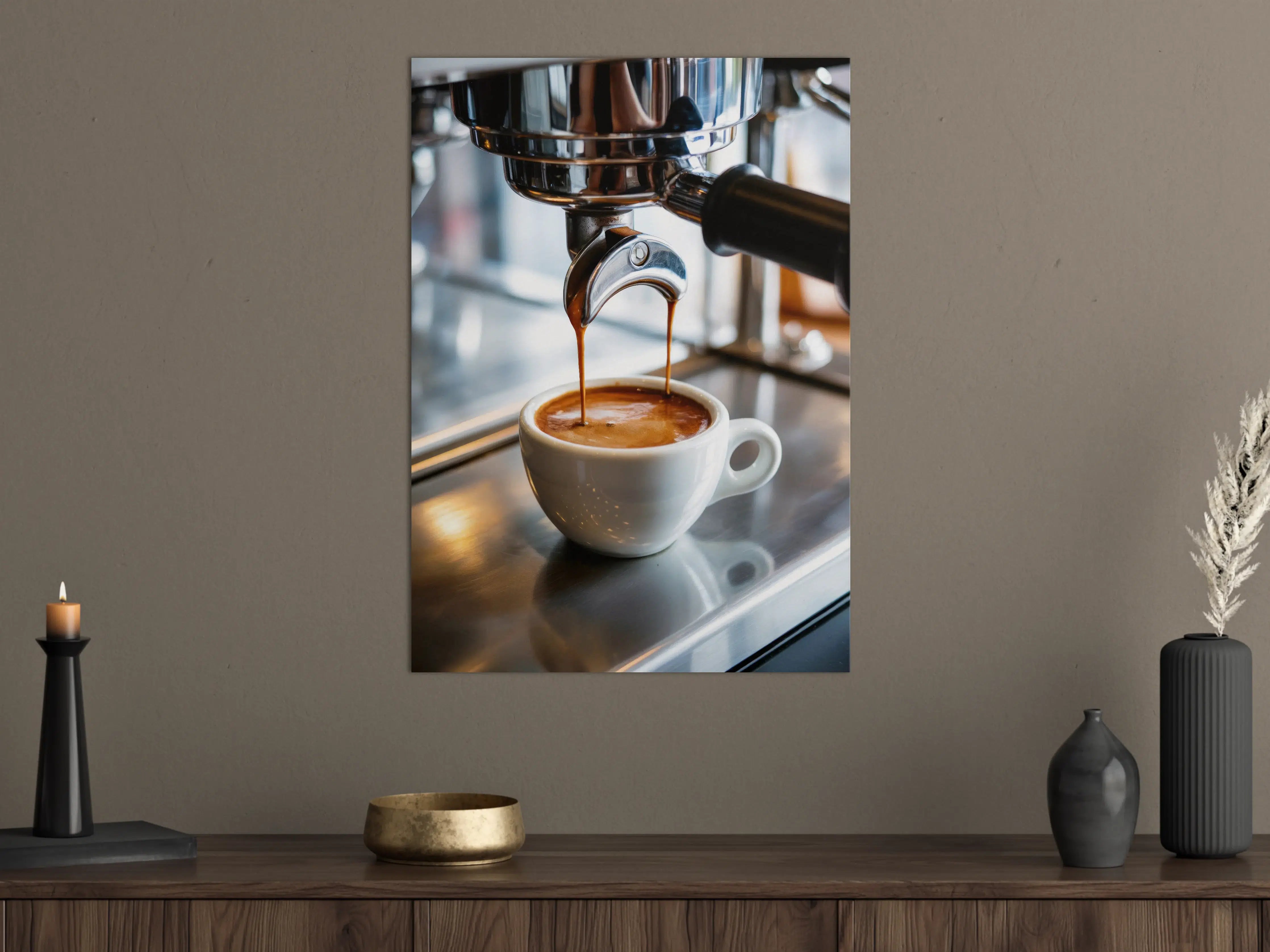 Große Wandbilder - Frischer Espressoauszug mit Kaffeebohnenoptik
