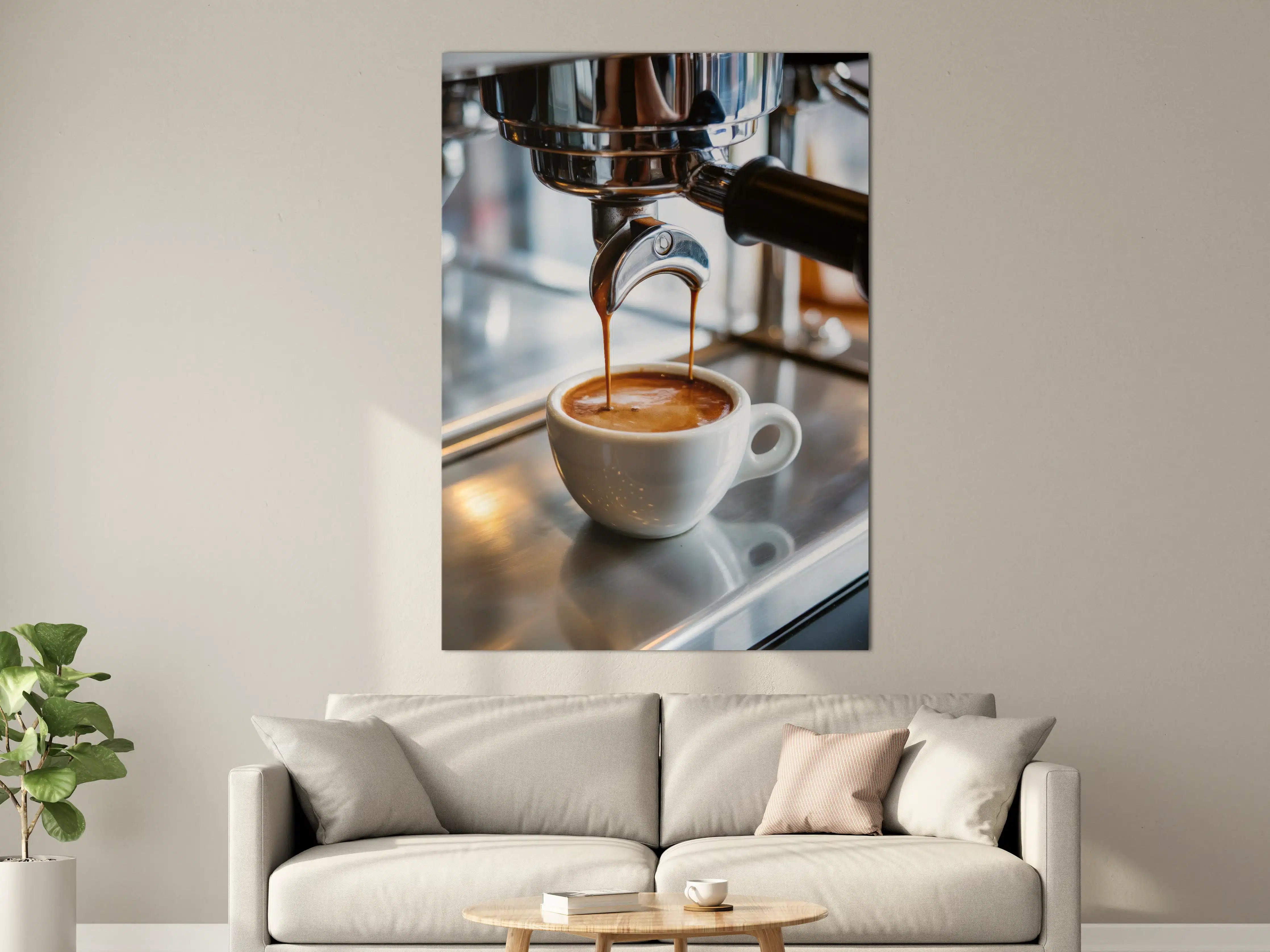 Große Wandbilder - Frischer Espressoauszug mit Kaffeebohnenoptik