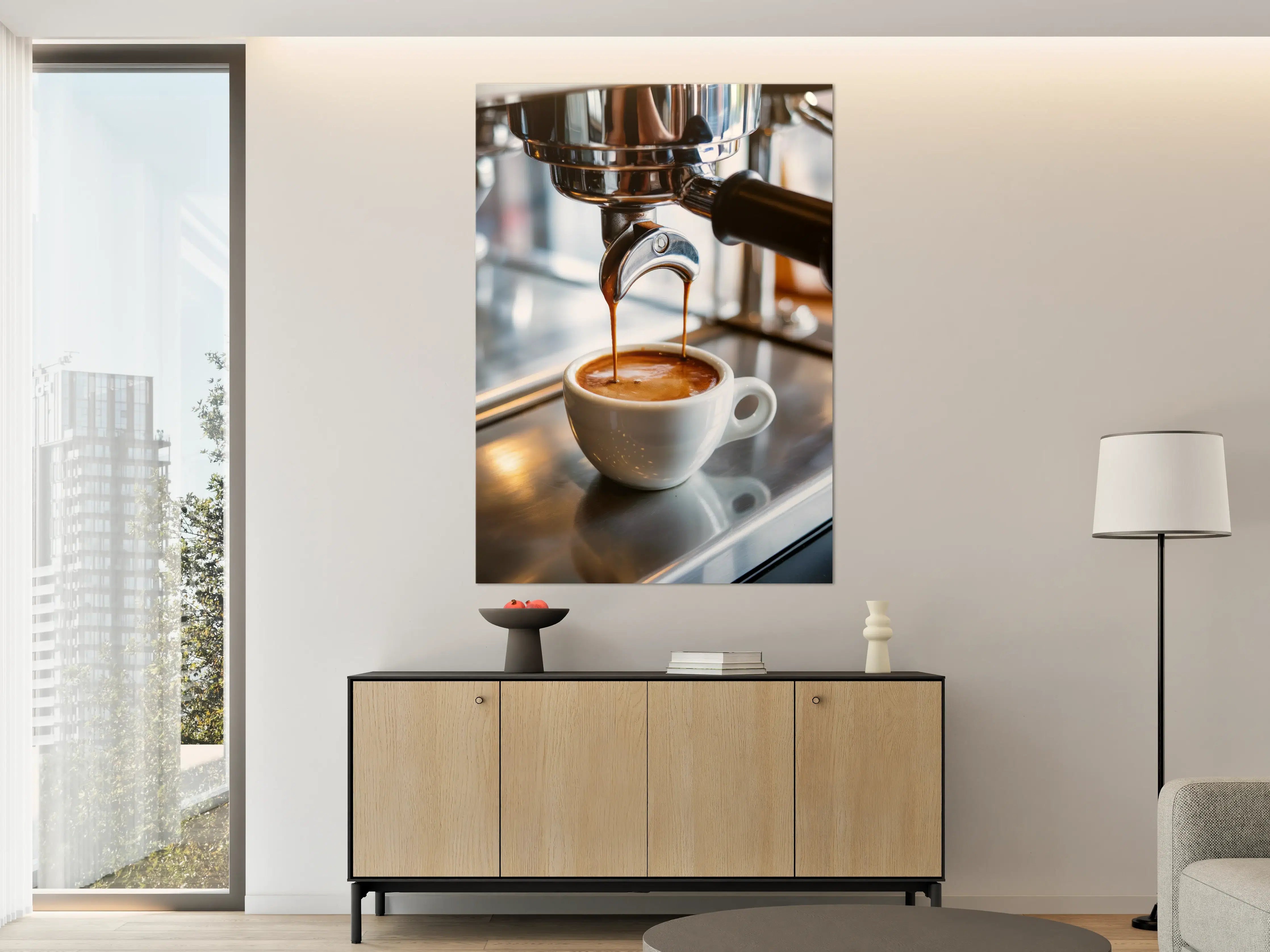 Große Wandbilder - Frischer Espressoauszug mit Kaffeebohnenoptik