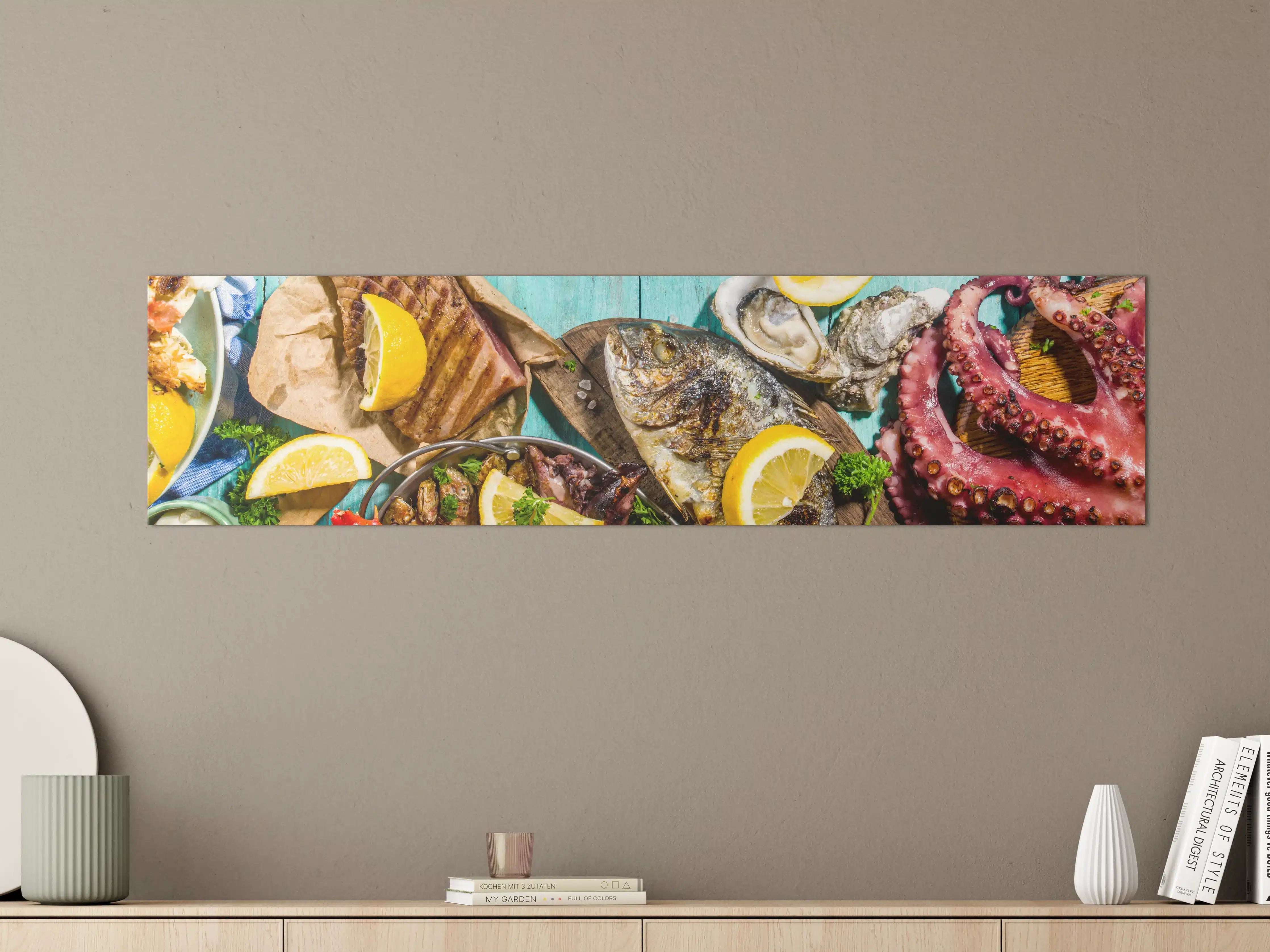 Große Wandbilder - Frischer Fisch mit Zitronen und Meeresfrüchten