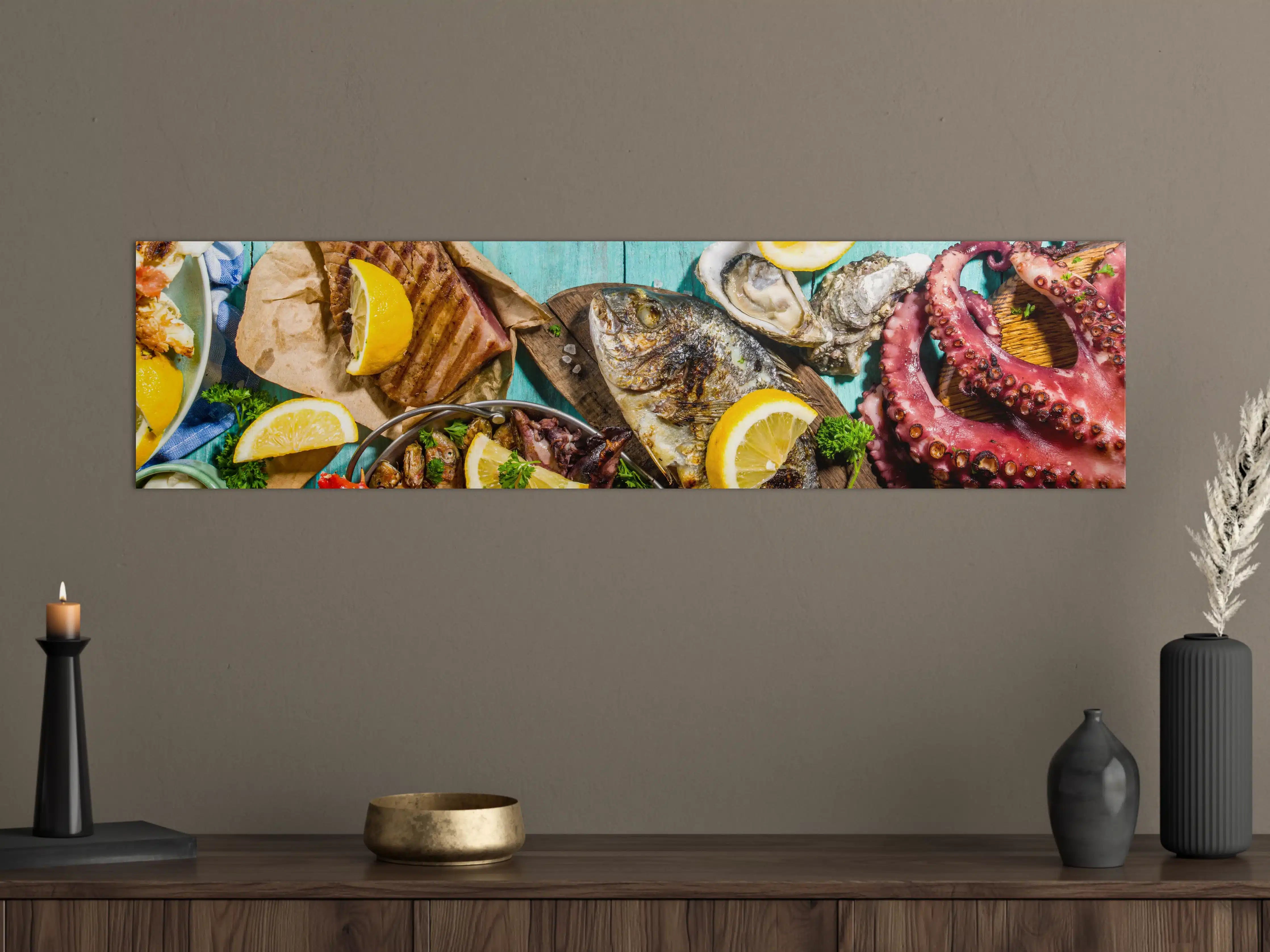 Große Wandbilder - Frischer Fisch mit Zitronen und Meeresfrüchten