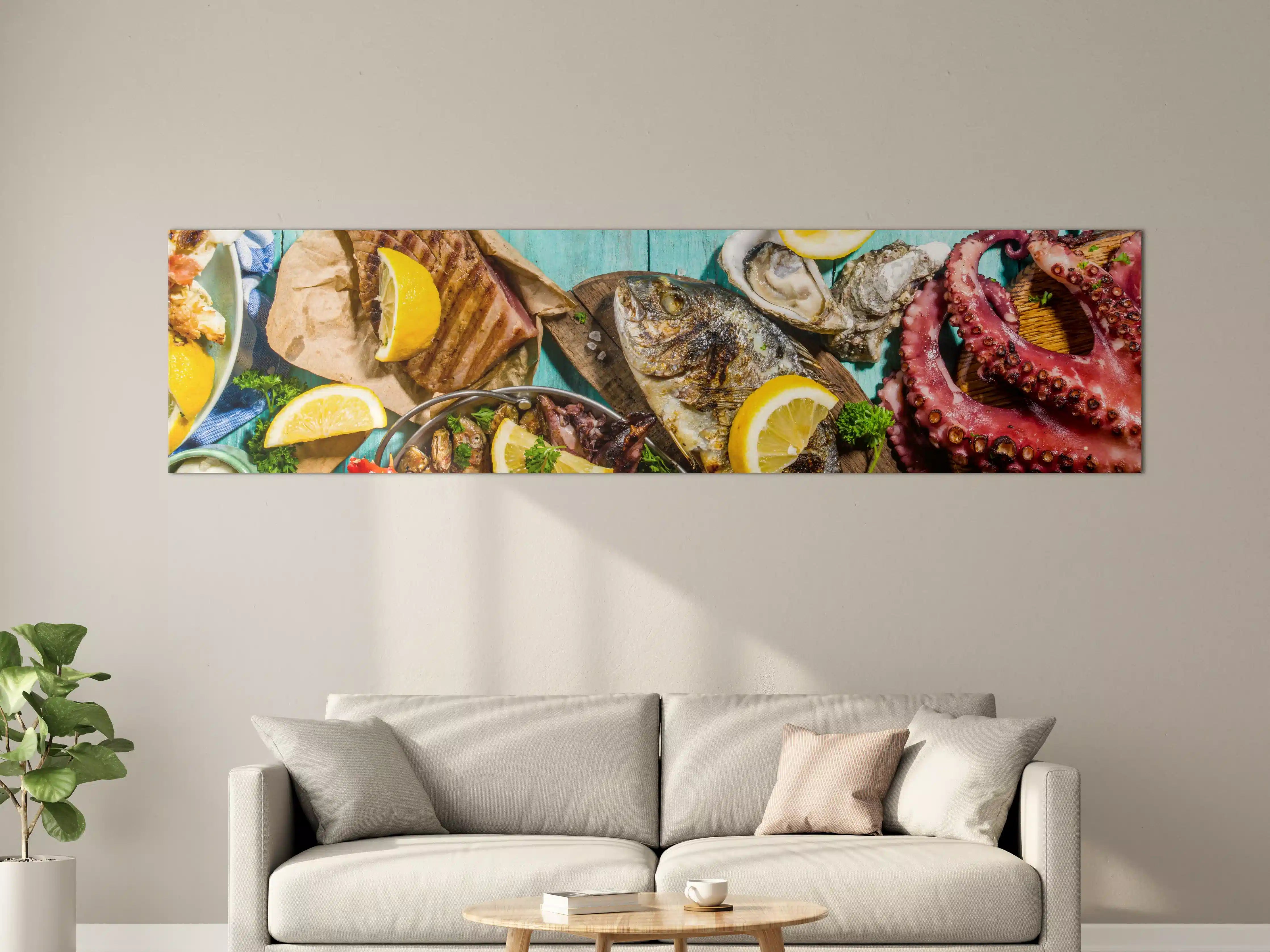 Große Wandbilder - Frischer Fisch mit Zitronen und Meeresfrüchten