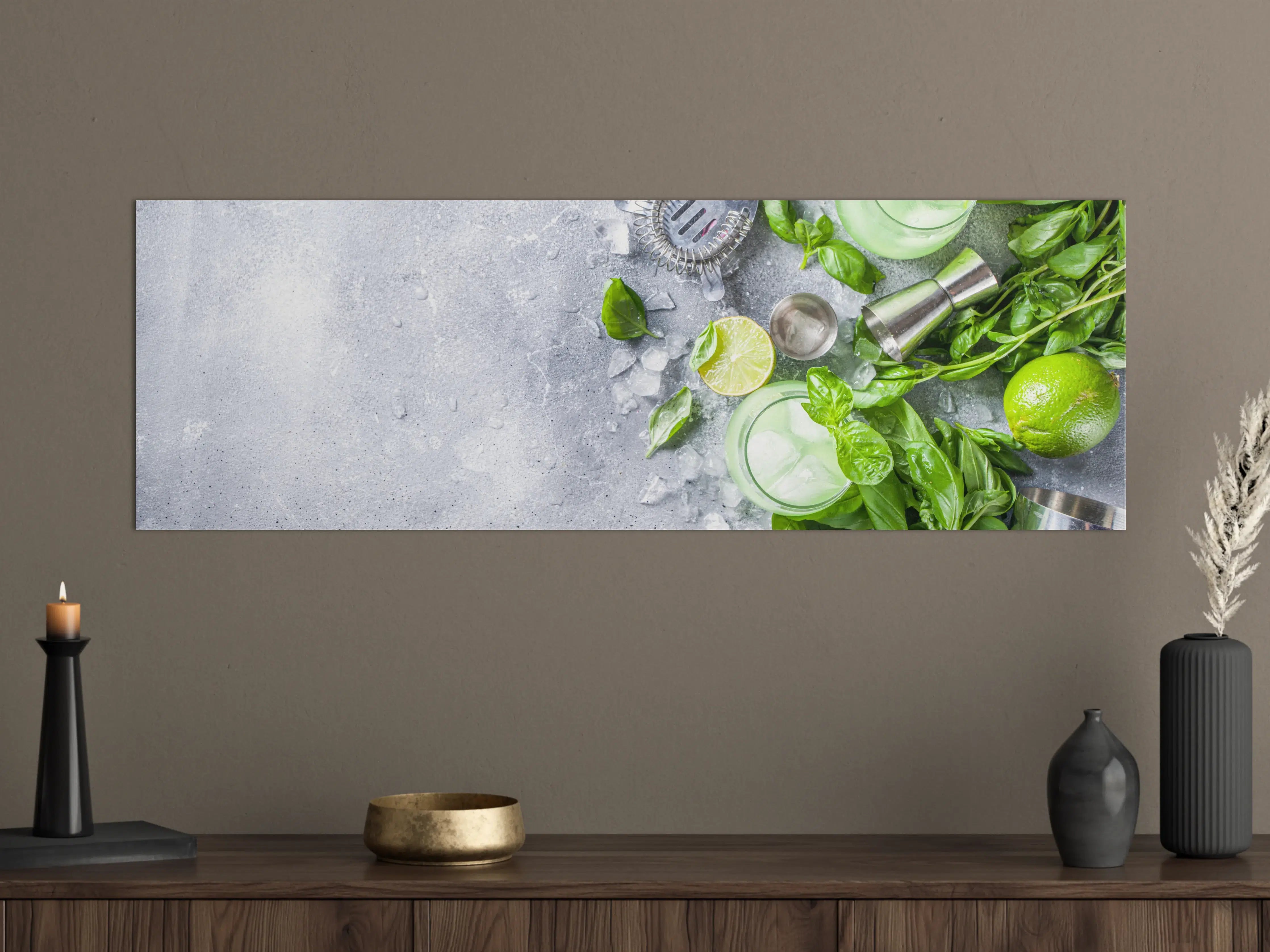 Große Wandbilder - Frischer Limetten-Mojito mit Minzblättern