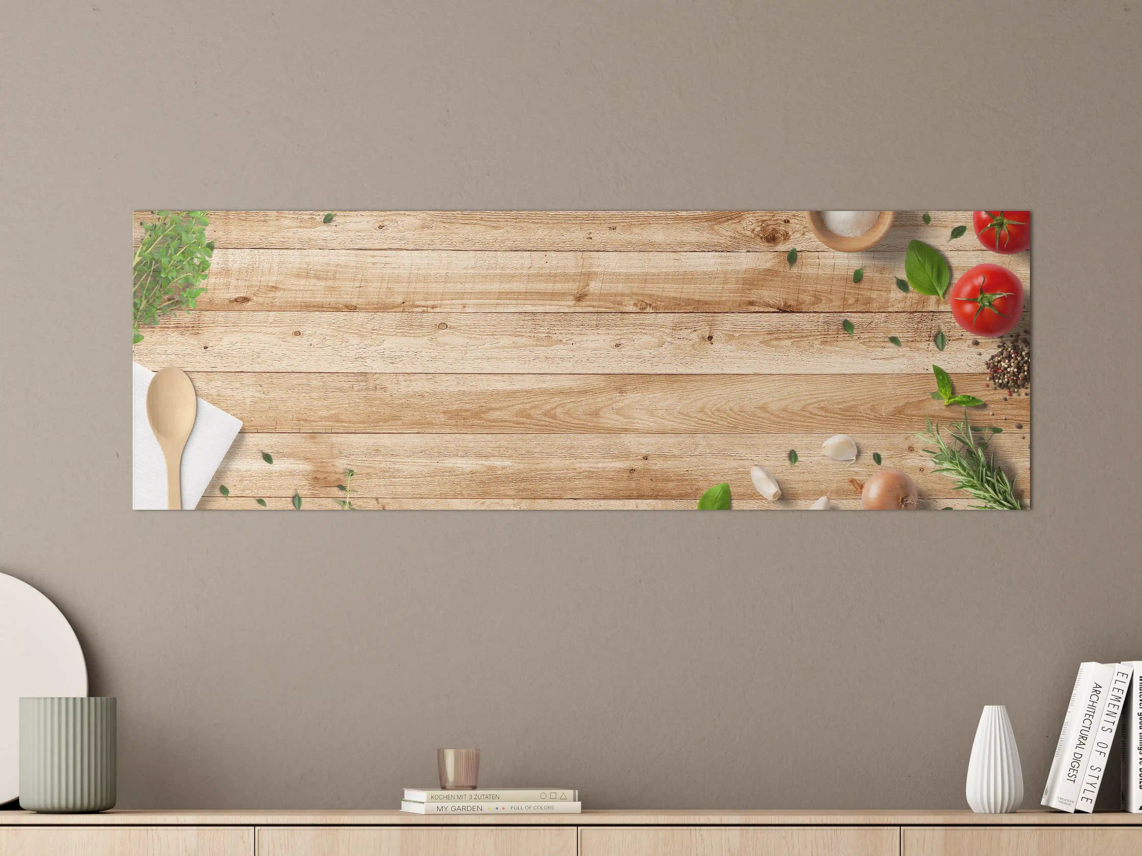 Große Wandbilder - Frisches Küchenbild mit Tomaten, Knoblauch und Gewürzen