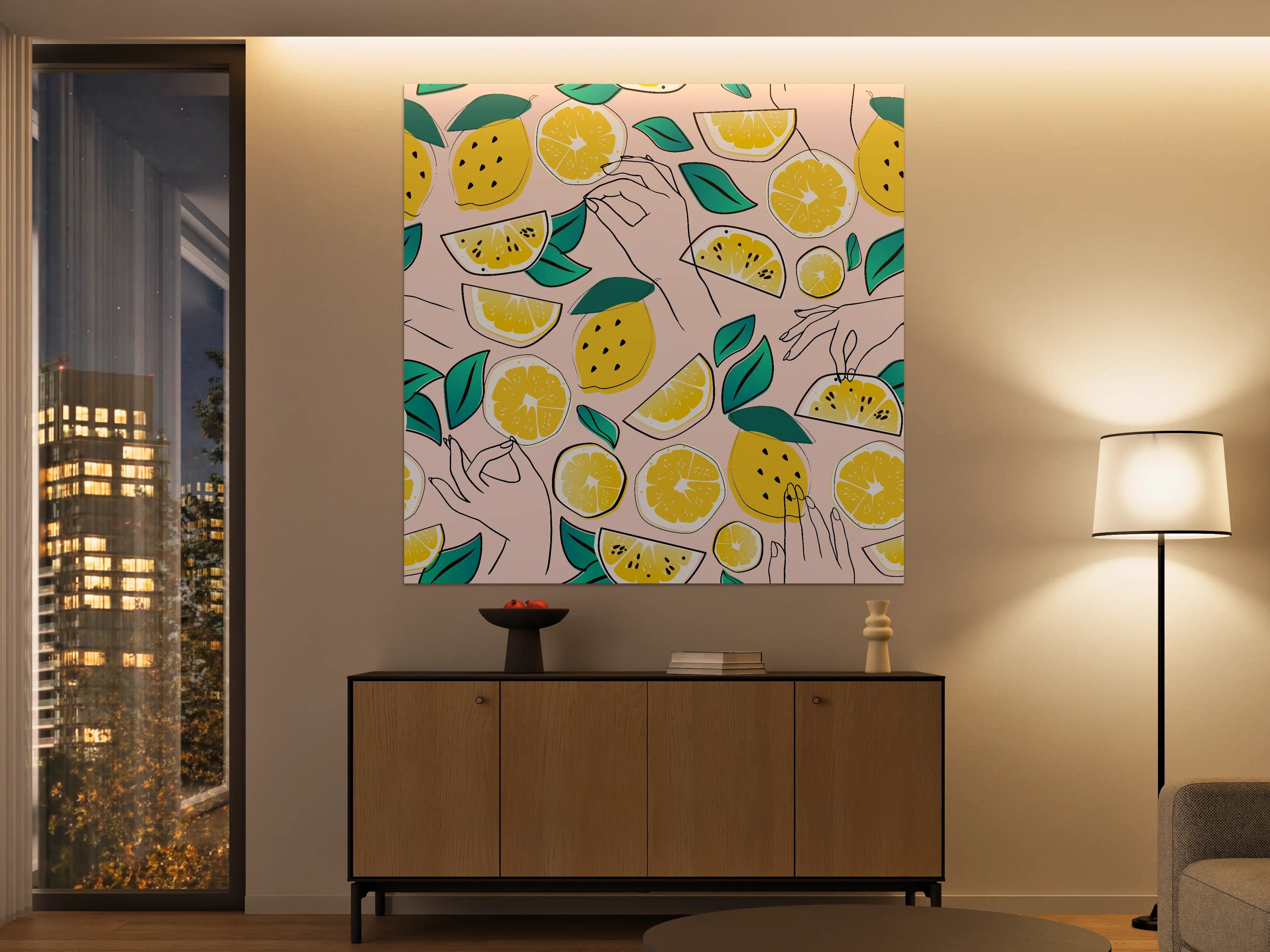 Große Wandbilder - Frisches Zitronen-Design mit Blättern