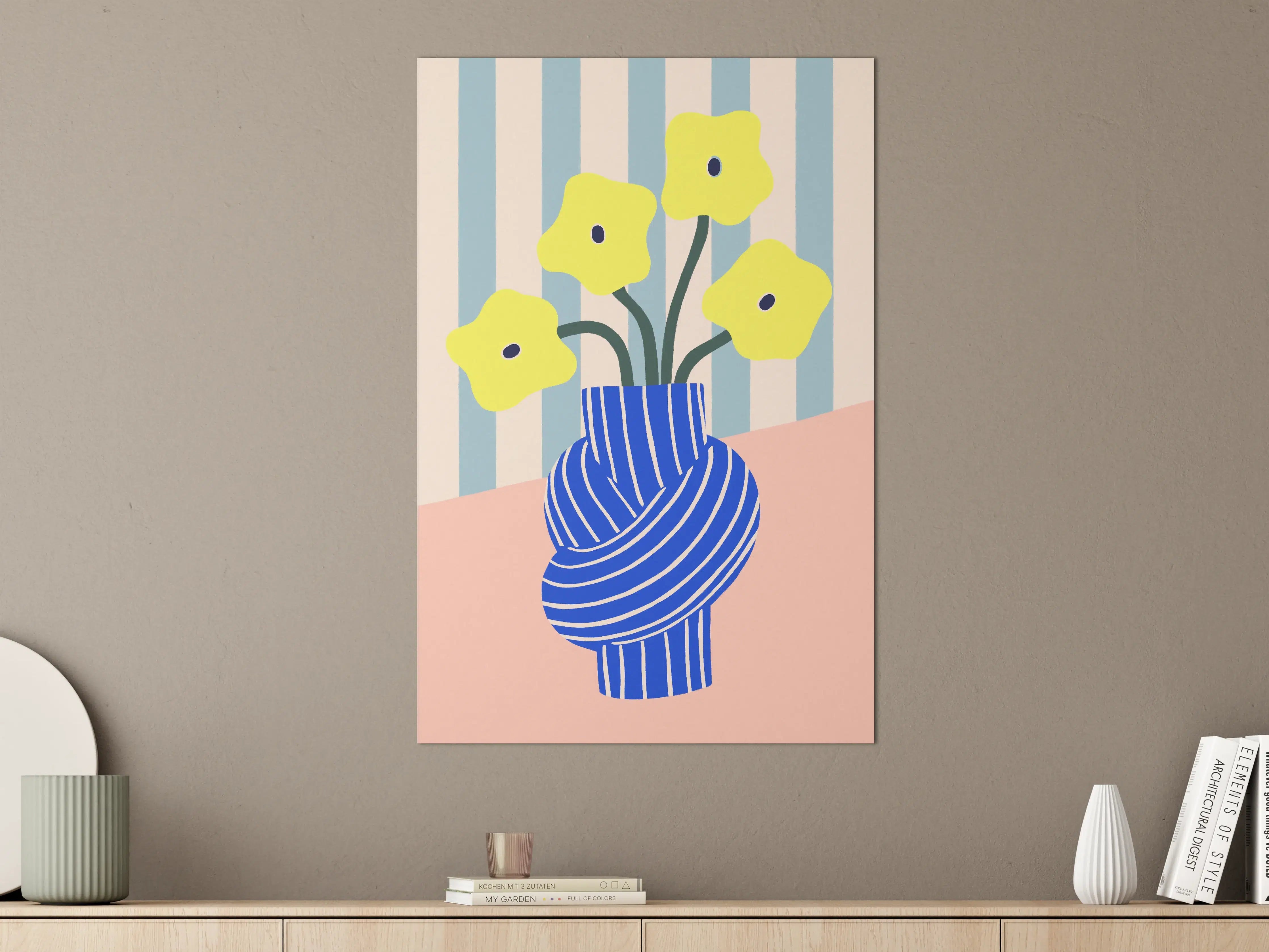 Große Wandbilder - Fröhliche Blumen im bunten Keramikvase