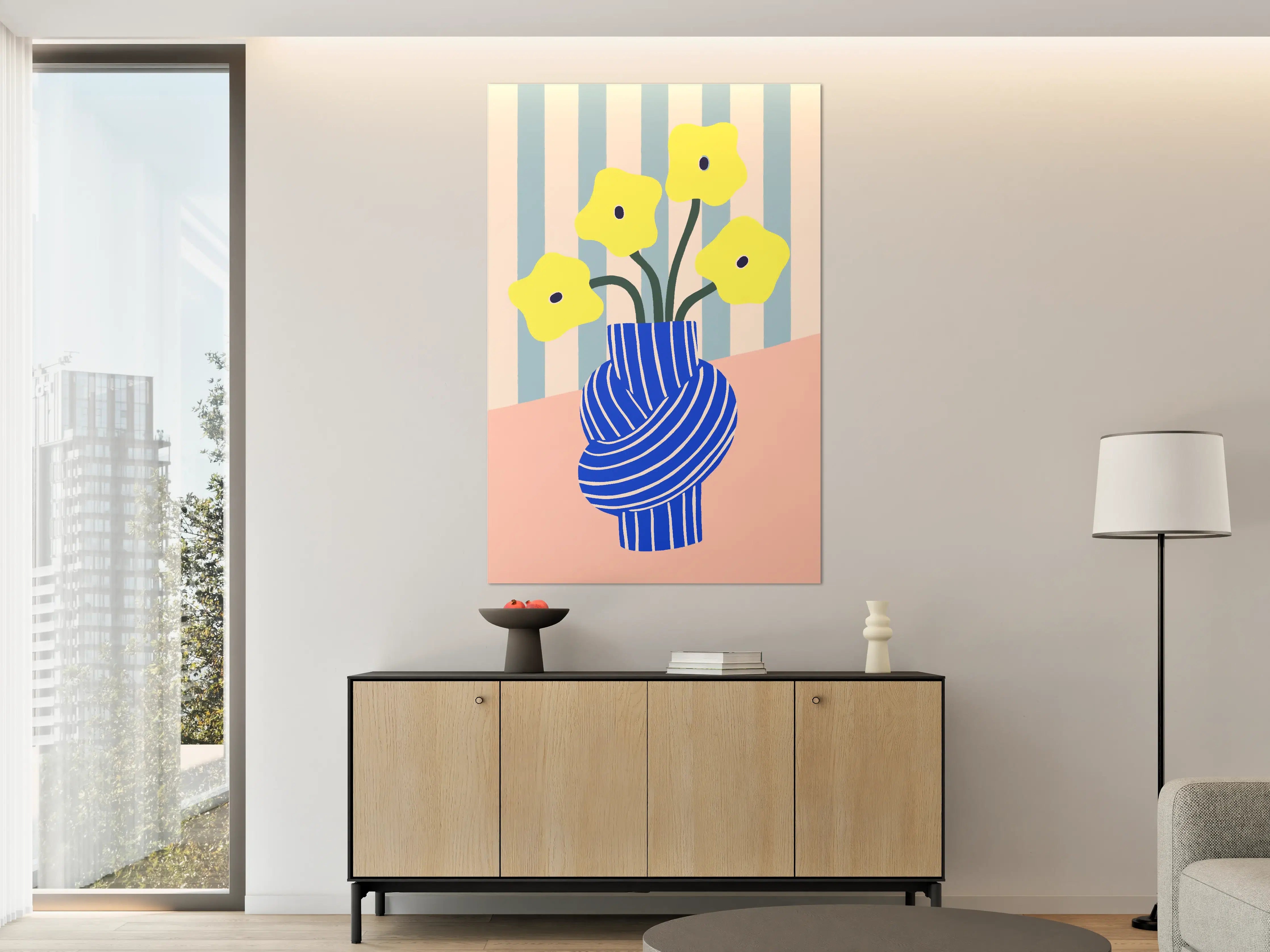 Große Wandbilder - Fröhliche Blumen im bunten Keramikvase