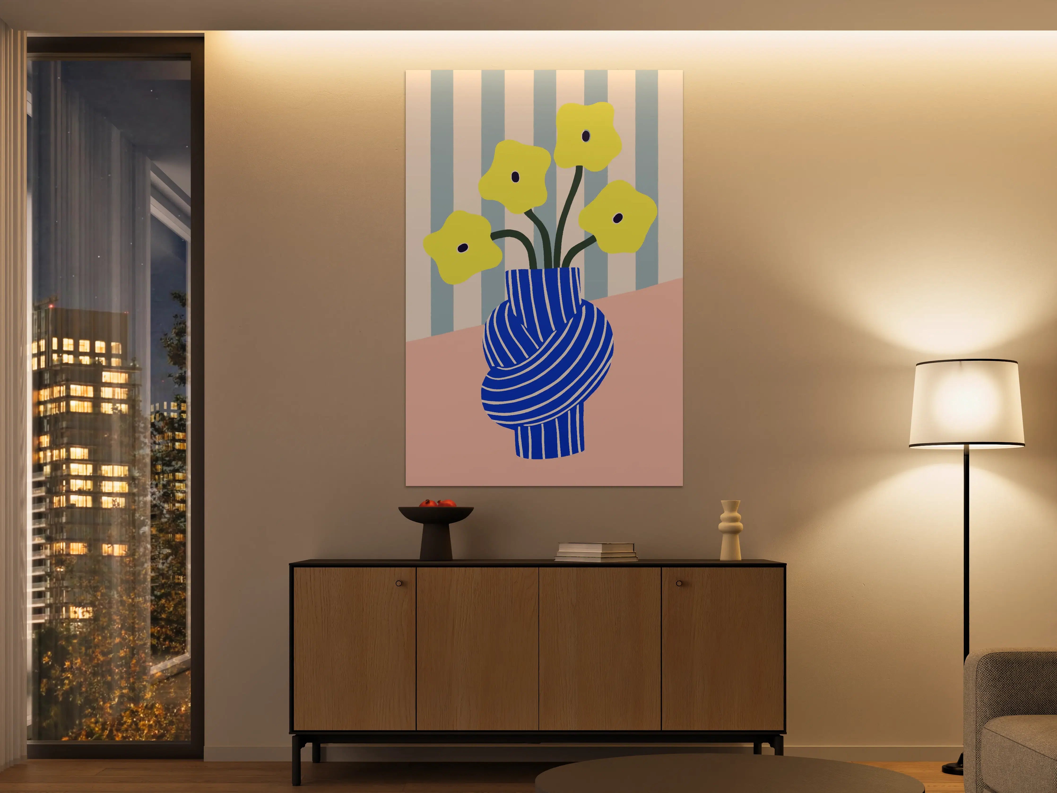 Große Wandbilder - Fröhliche Blumen im bunten Keramikvase
