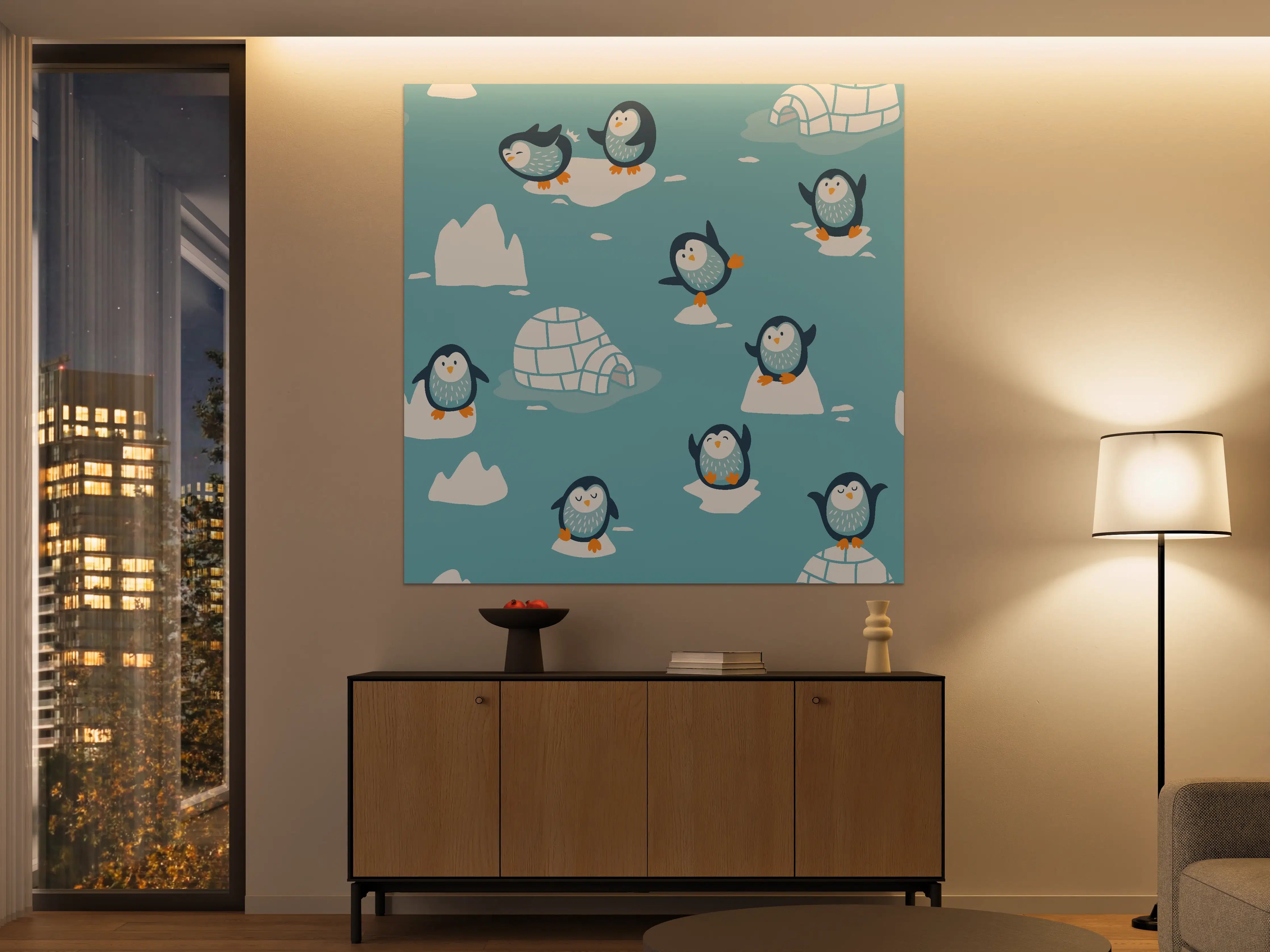 Große Wandbilder - Fröhliche Pinguin-Muster Illustration