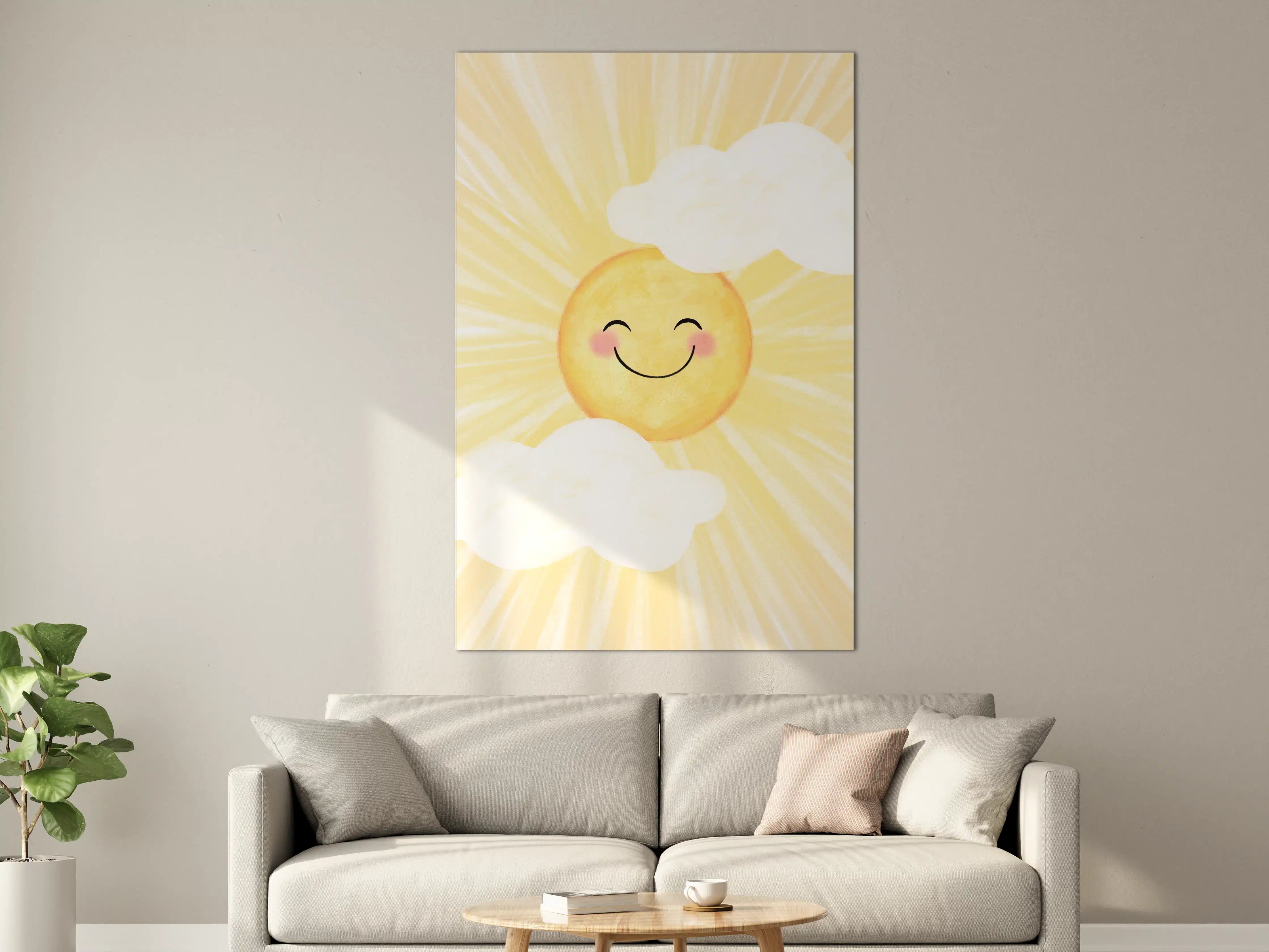 Große Wandbilder - Fröhliche Sonne mit Wolken
