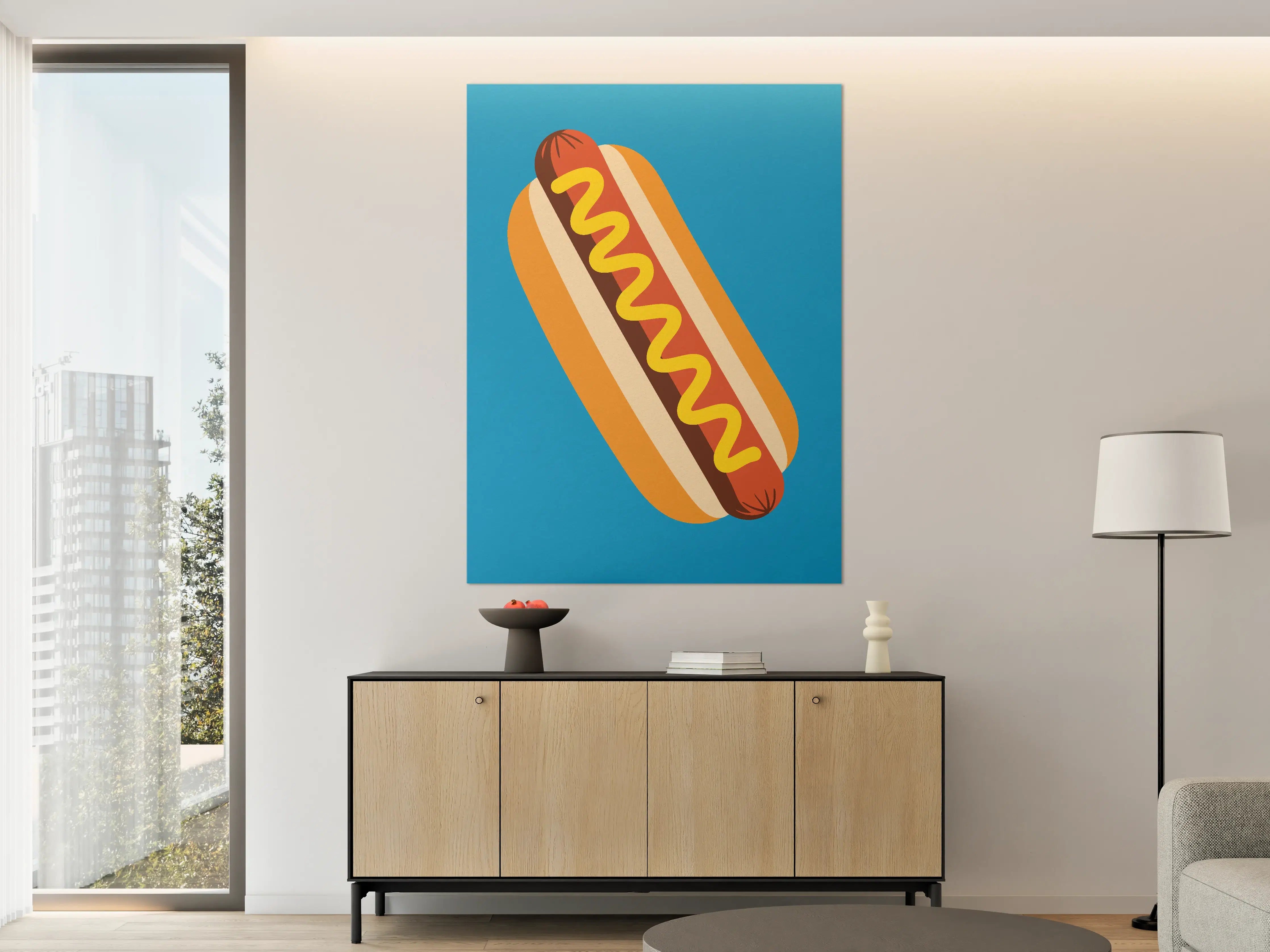 Große Wandbilder - Fröhliches Hotdog-Design in Pop-Art-Stil