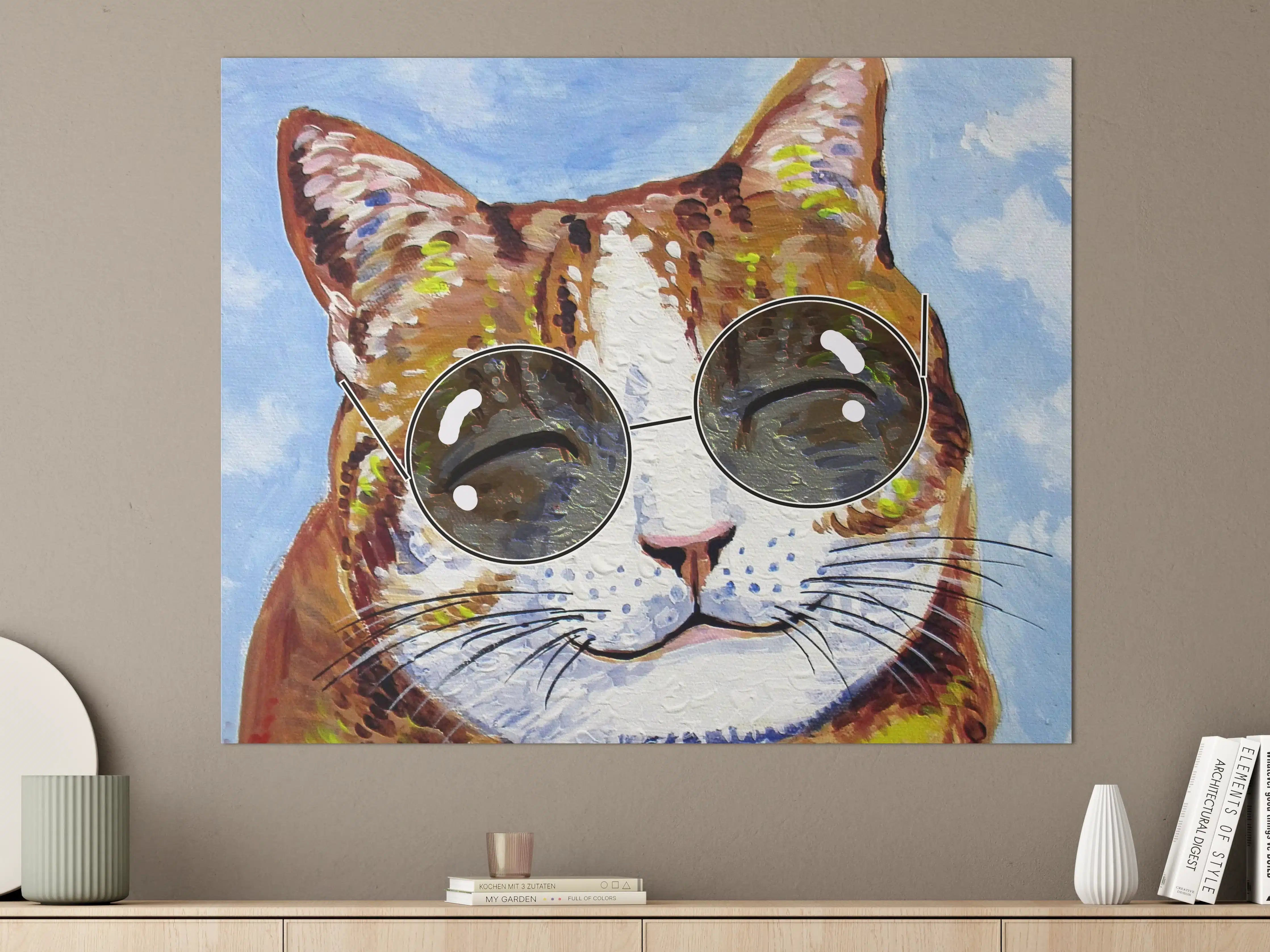 Große Wandbilder - Fröhliches Katzen-Porträt mit Sonnenbrille