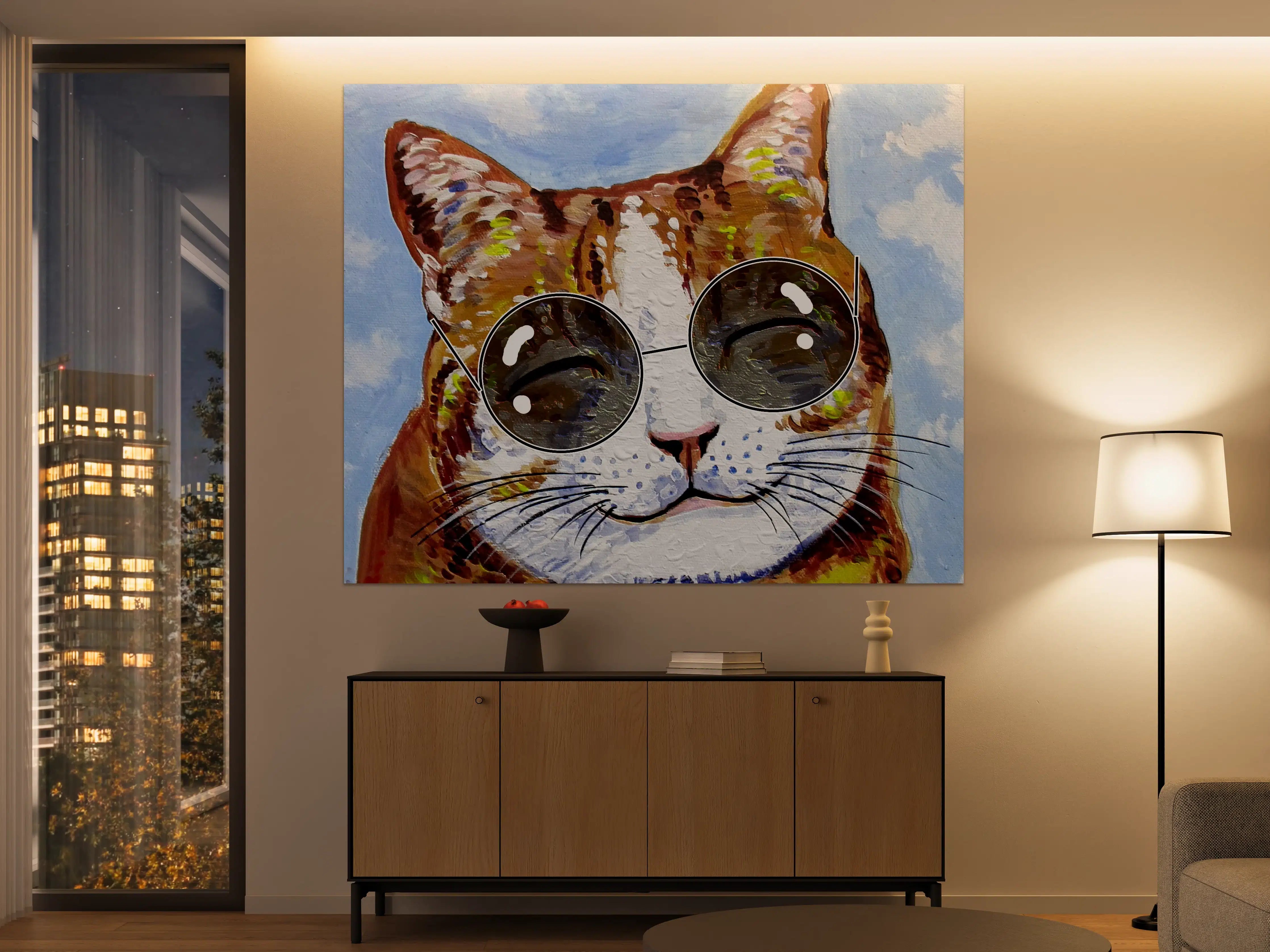 Große Wandbilder - Fröhliches Katzen-Porträt mit Sonnenbrille