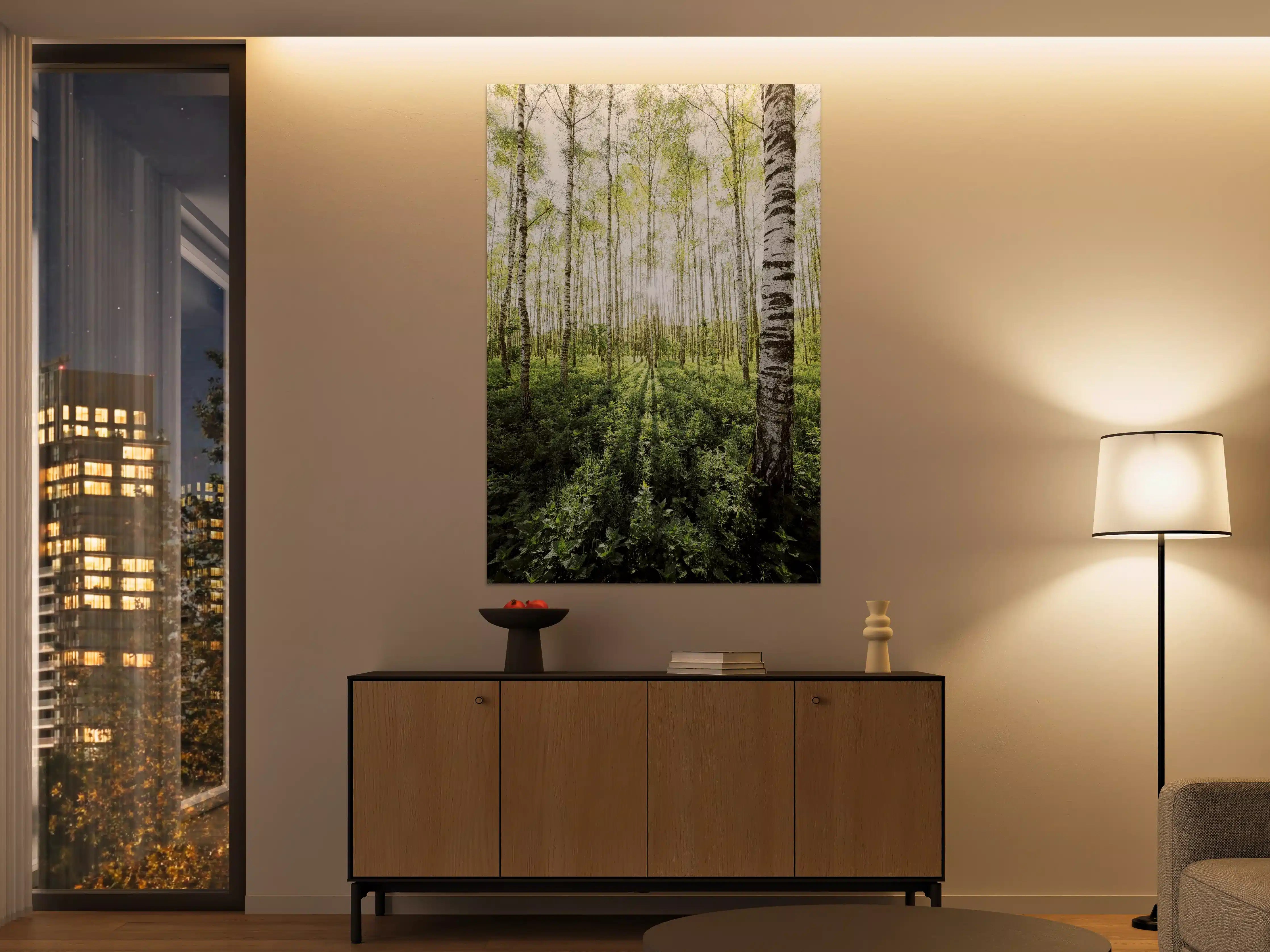 Große Wandbilder - Frühlings-Birkenwald Lichtspiel