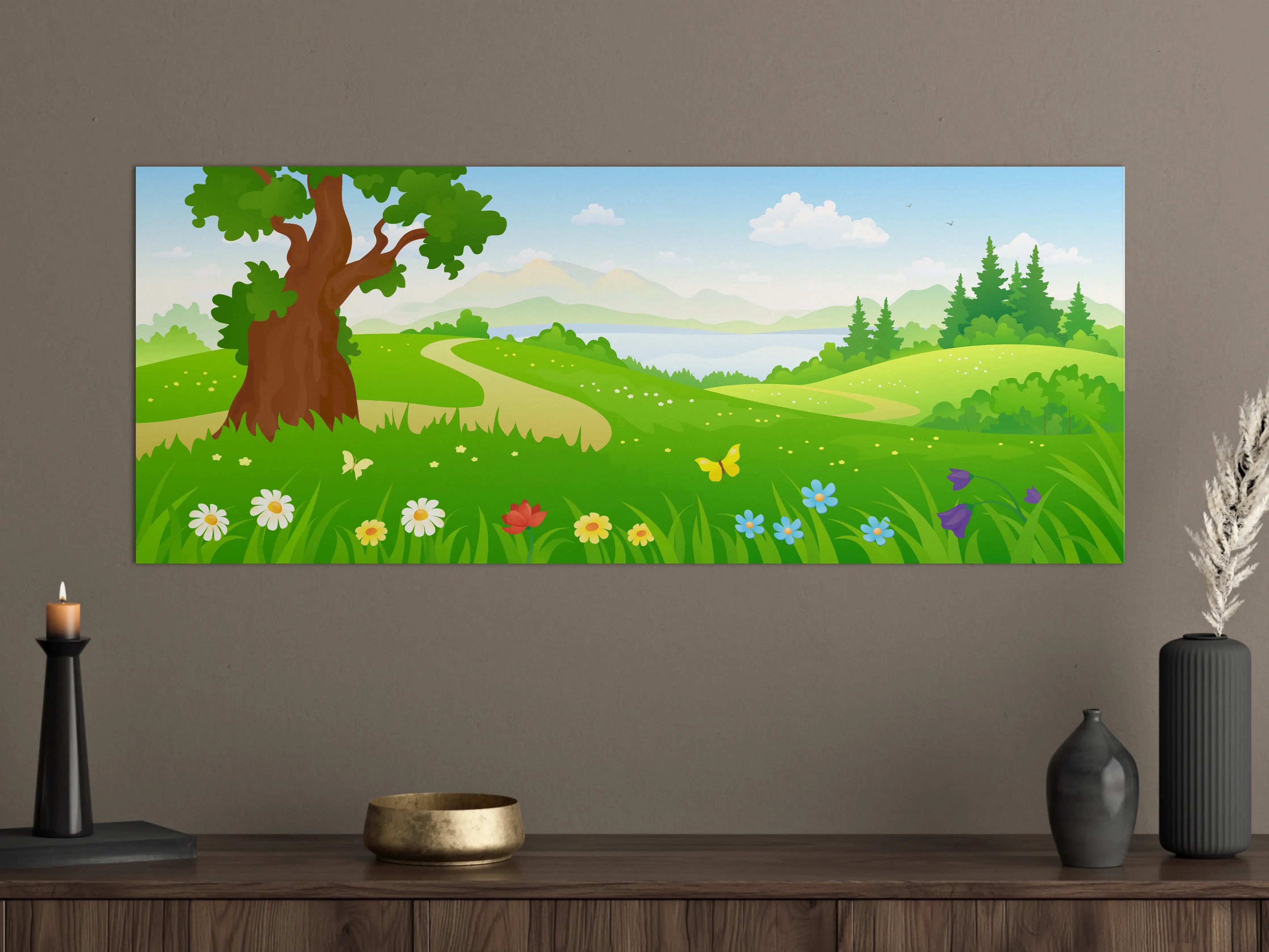 Große Wandbilder - Frühlingslandschaft mit bunten Blumen
