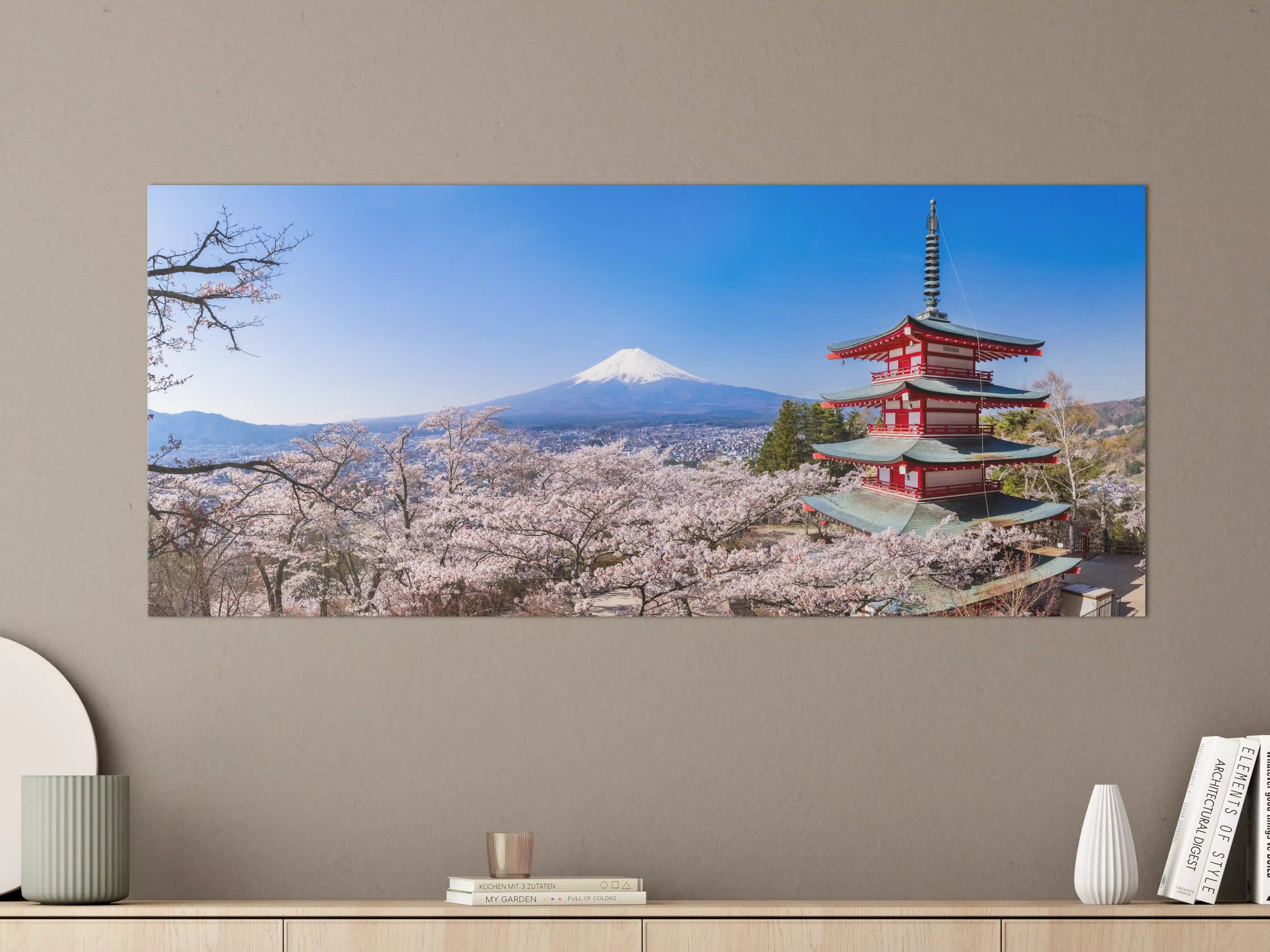 Große Wandbilder - Fuji und Pagode im Kirschblütenmeer