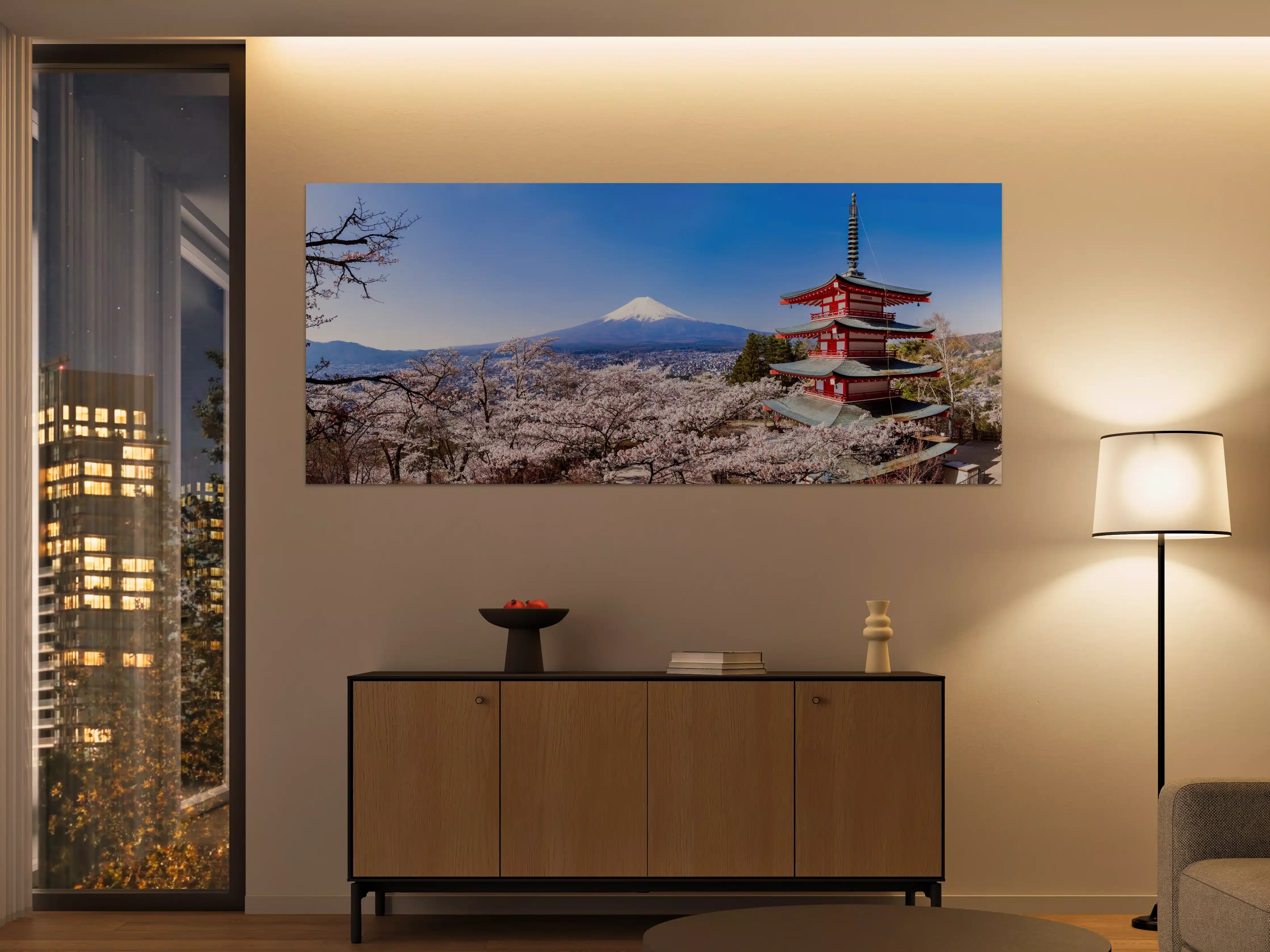 Große Wandbilder - Fuji und Pagode im Kirschblütenmeer