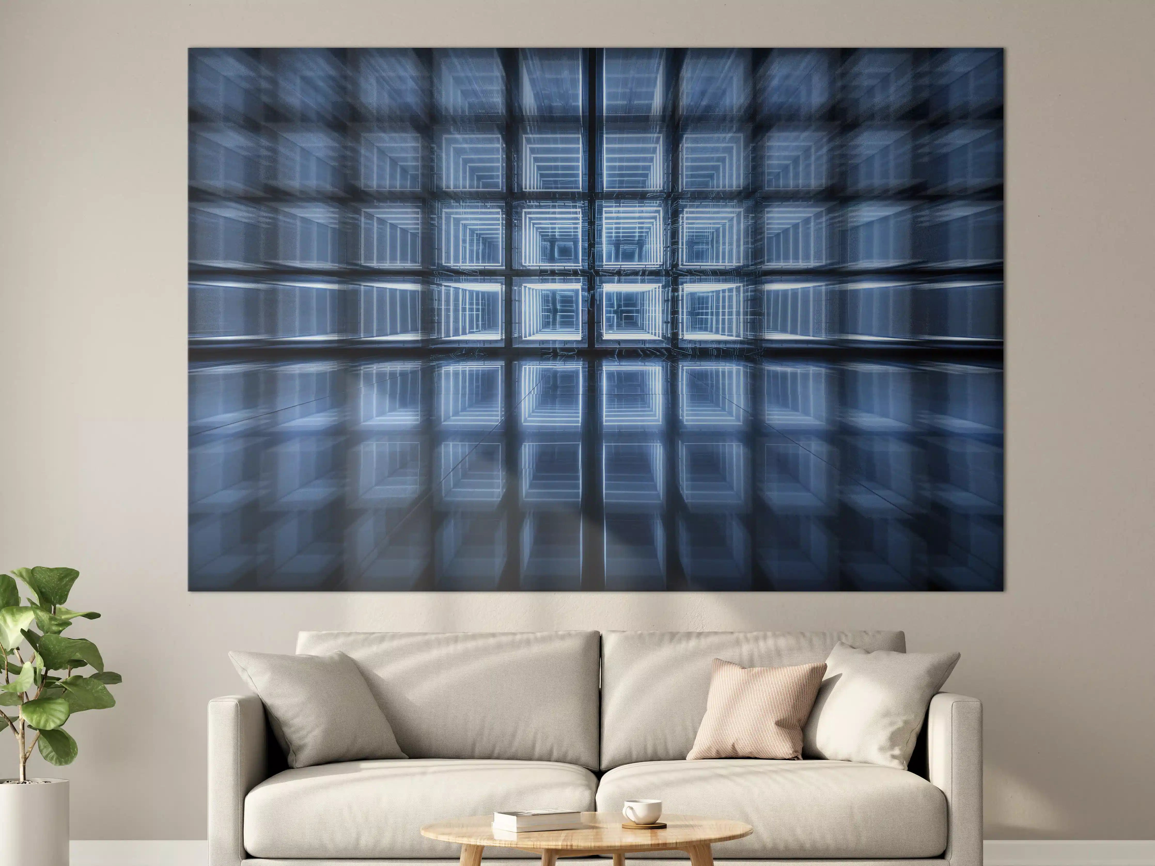 Große Wandbilder - Futuristische blaue Rauminstallation