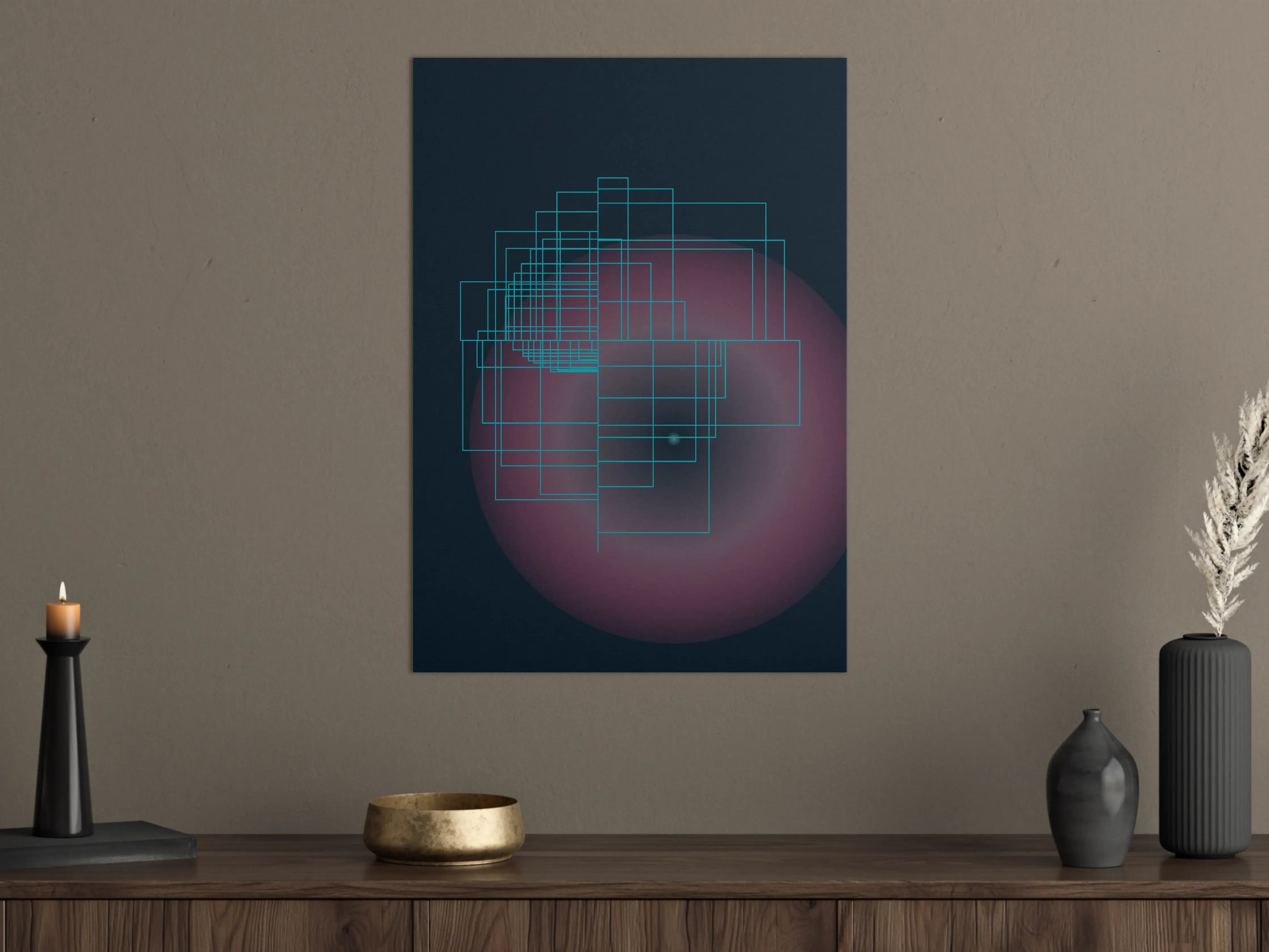 Große Wandbilder - Futuristische geometrische Muster in Blau und Pink