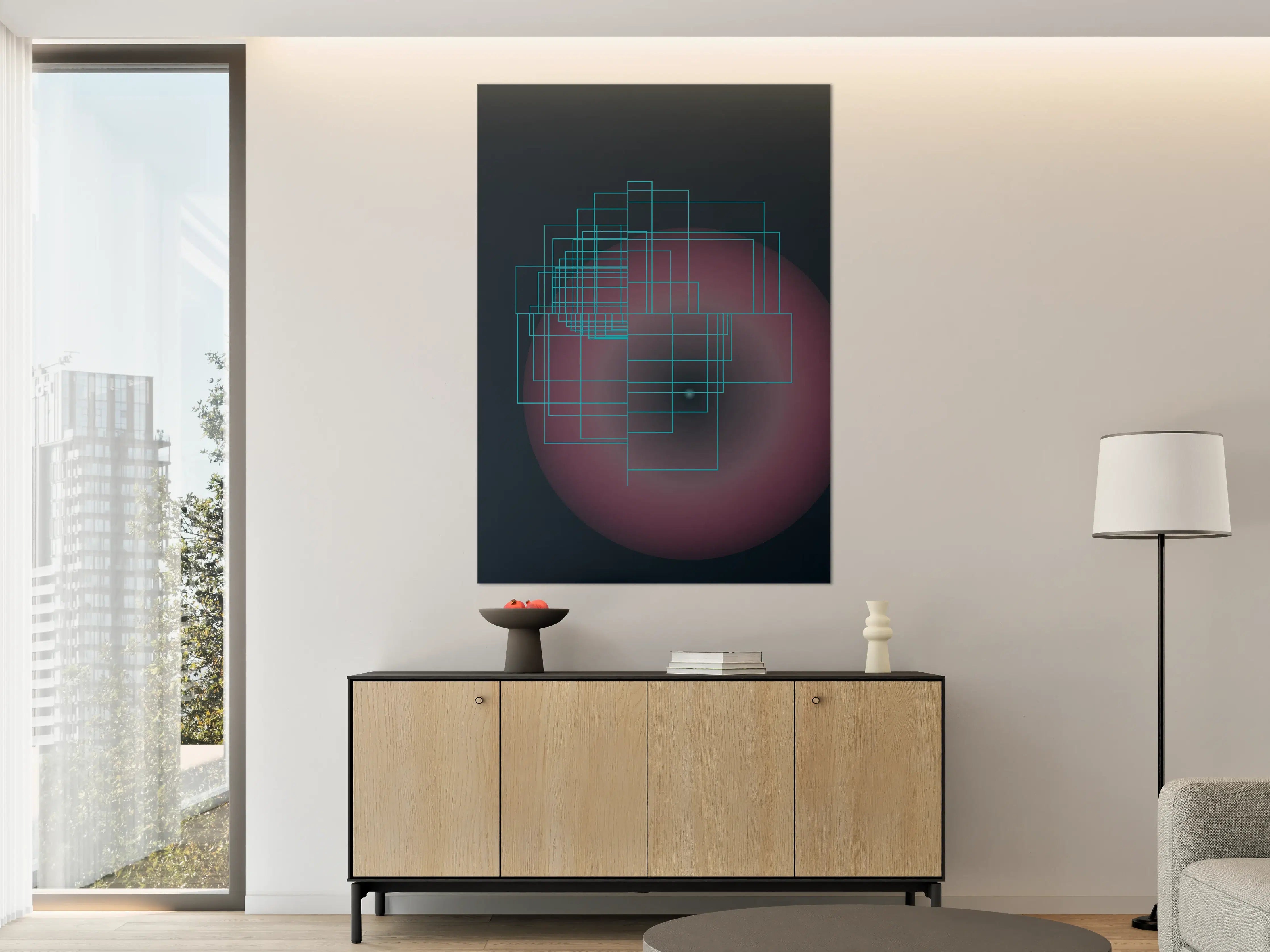 Große Wandbilder - Futuristische geometrische Muster in Blau und Pink