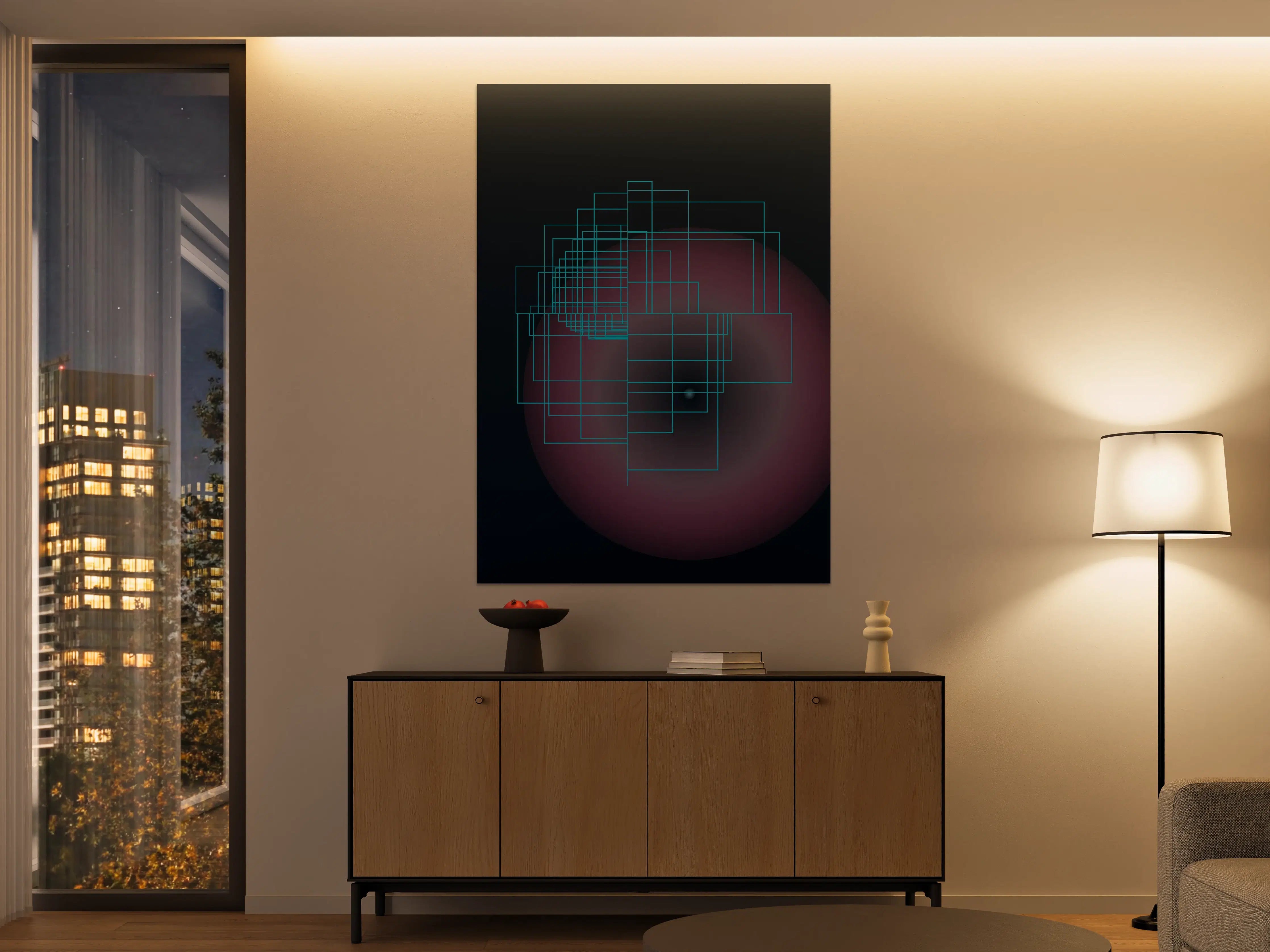 Große Wandbilder - Futuristische geometrische Muster in Blau und Pink