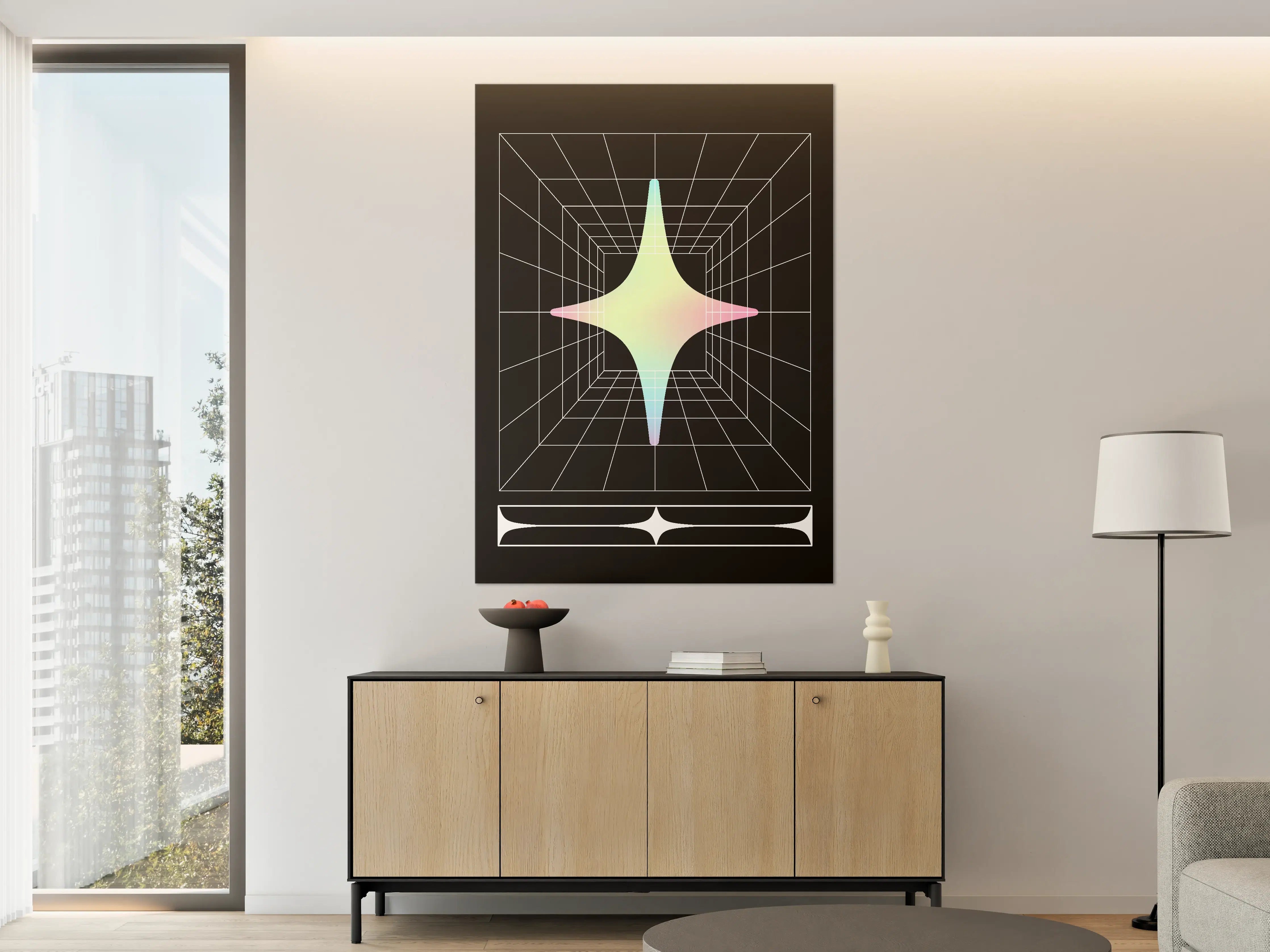 Große Wandbilder - Futuristisches 3D-Gitter mit Pastellfarben