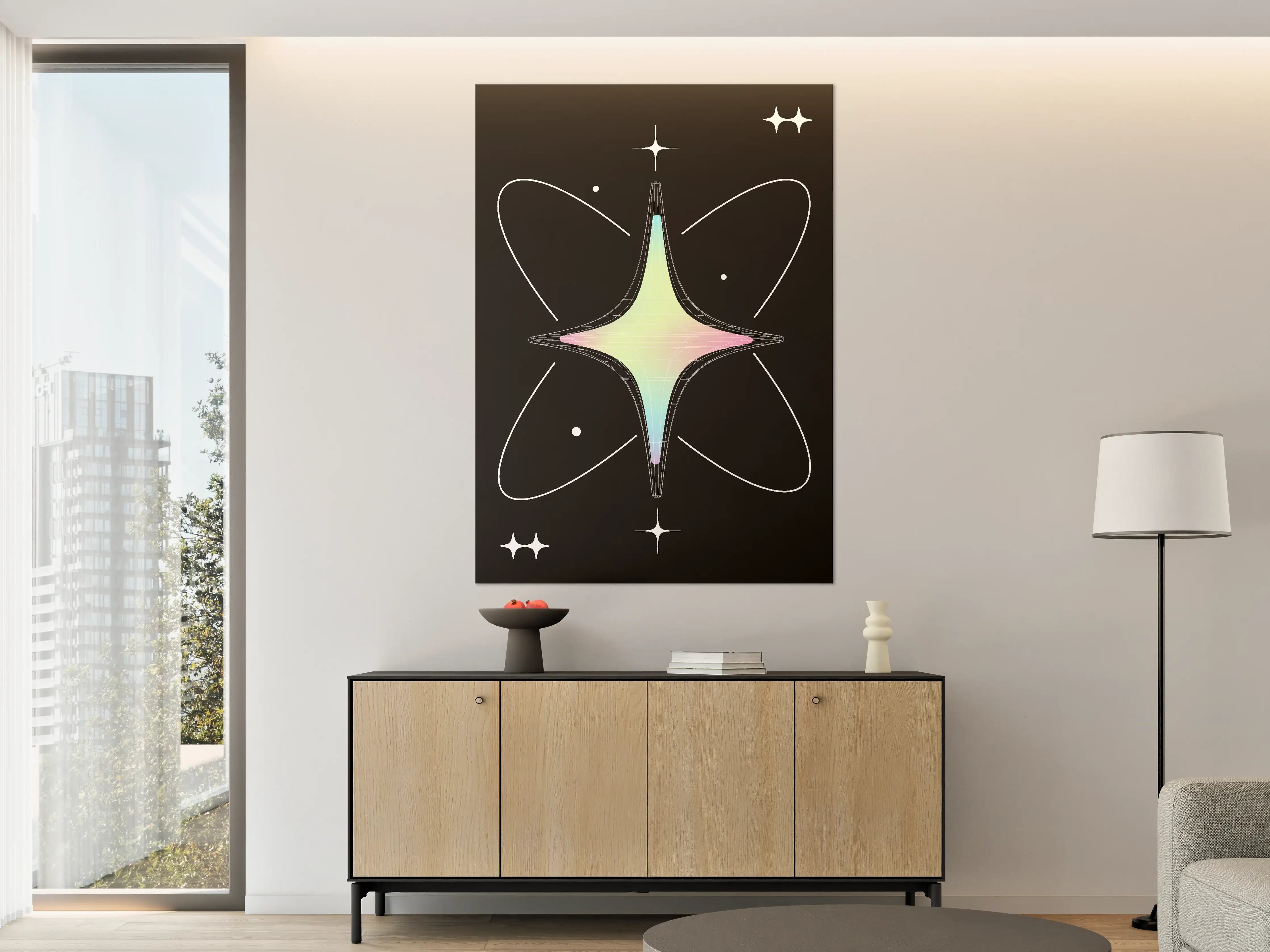 Große Wandbilder - Futuristisches Atommodell mit leuchtenden Farben
