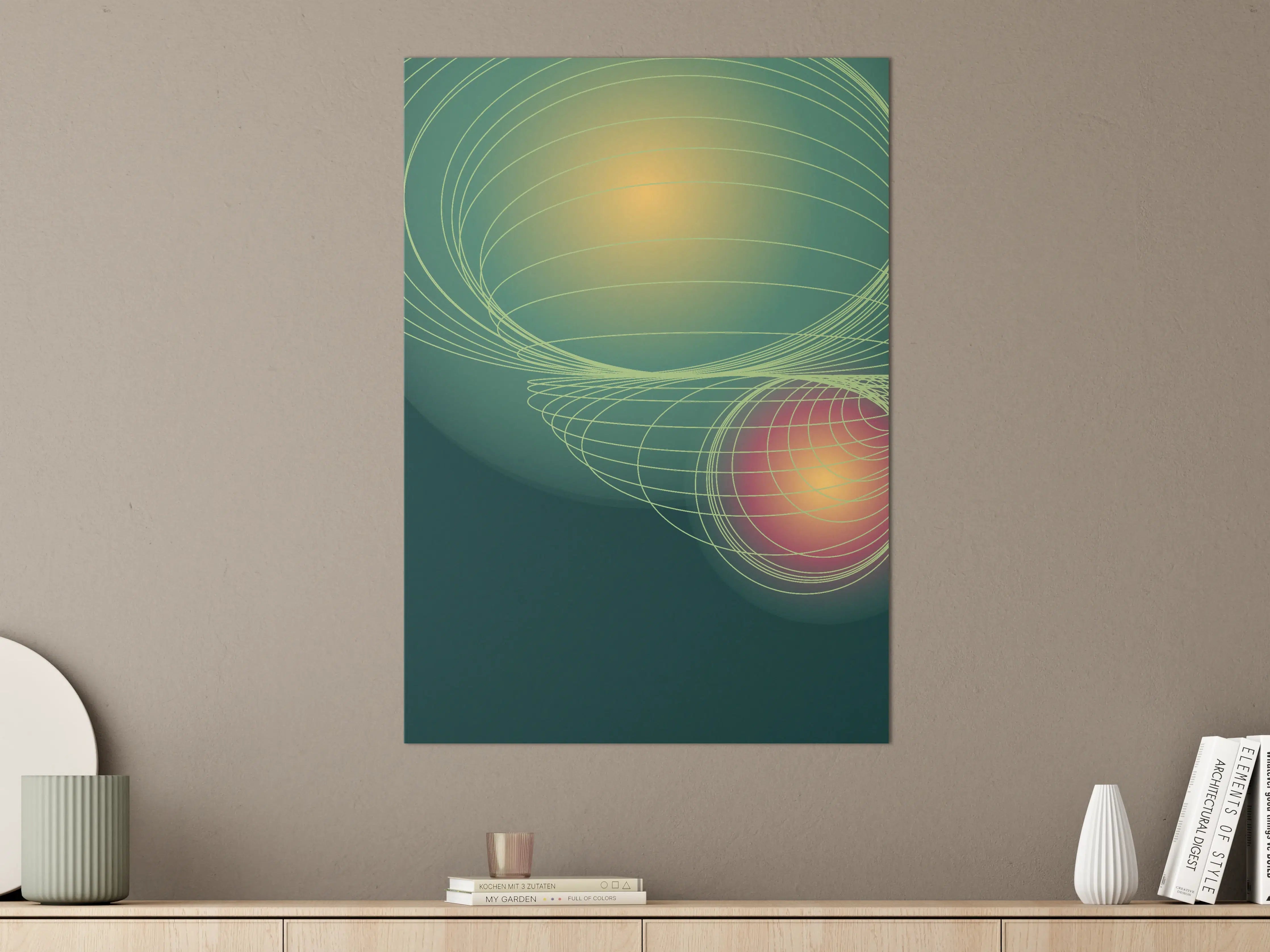 Große Wandbilder - Futuristisches Linienkunst-Bild in Grün und Rot